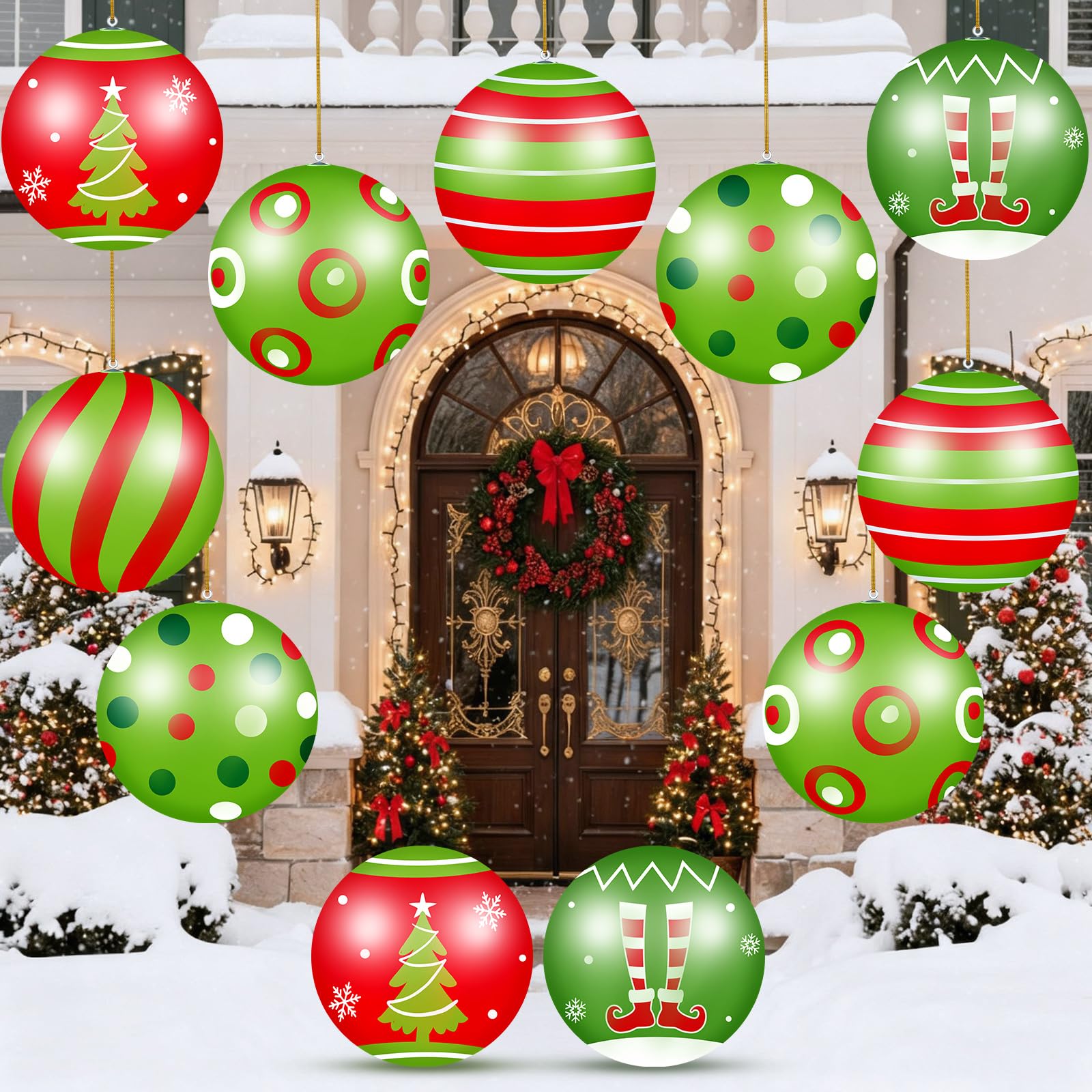 Jetec 12 Pcs Christmas Inflatable Balls 12 Inch Large Christmas Outdoor Ornaments Xmas Hanging Decorations for Winter Holiday Ou