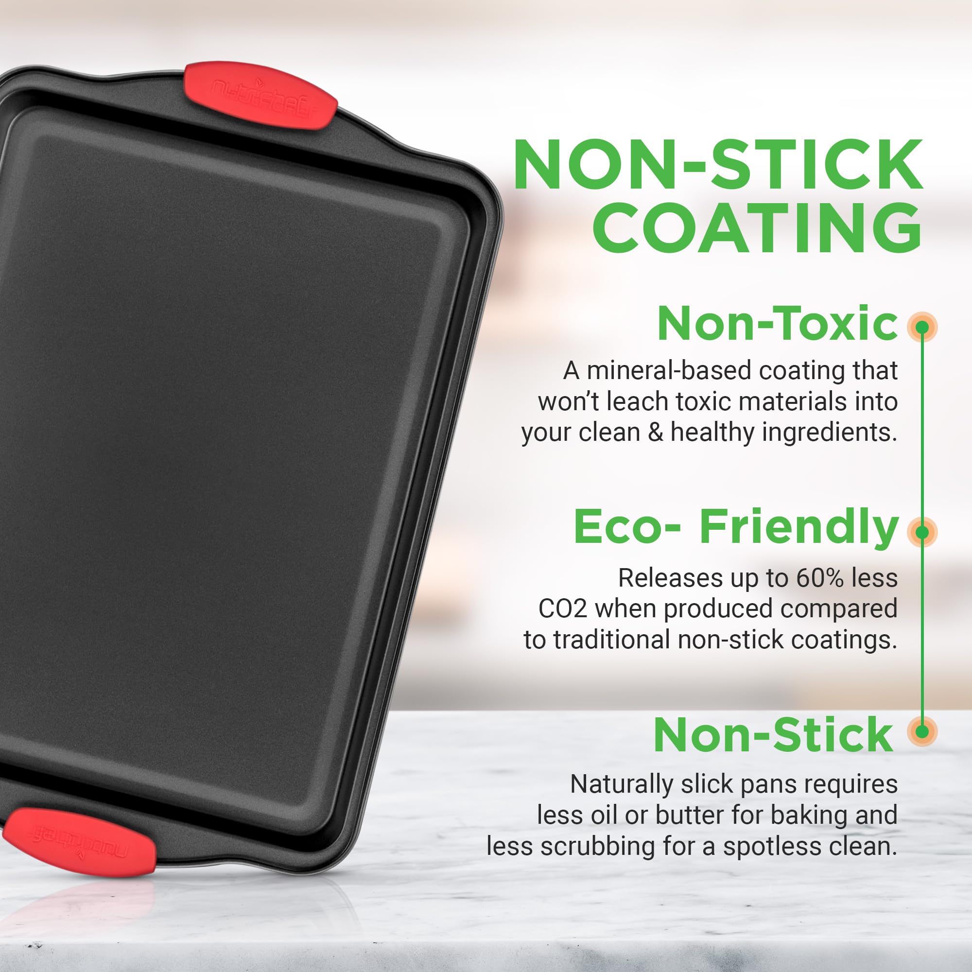 Nutrichef 3-Piece Nonstick Kitchen Oven Baking Pans - Premium & Stylish Non-Stick Steel, Commercial Grade Restaurant Quality Met