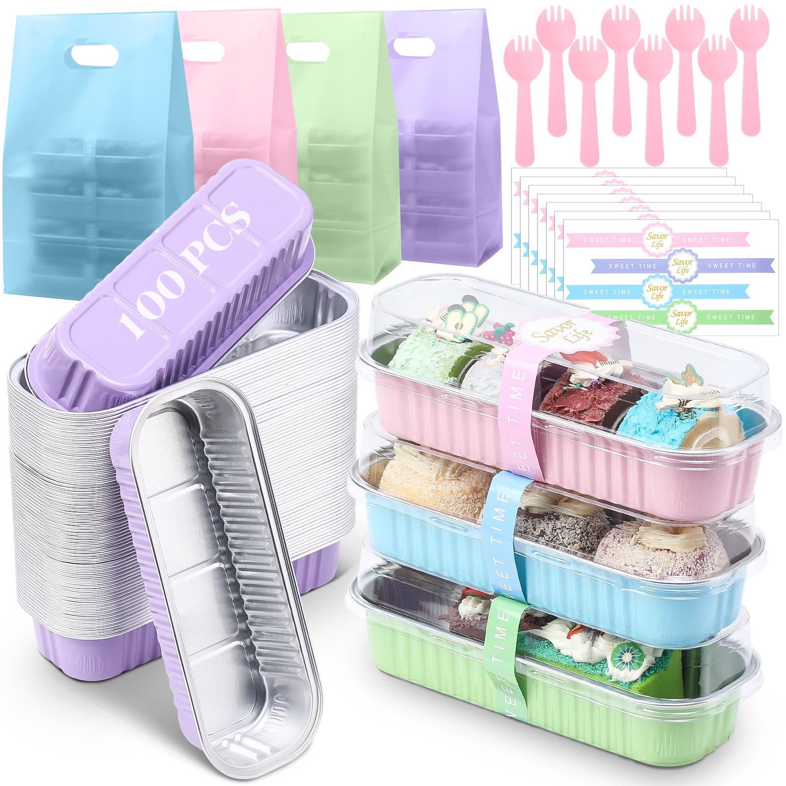Acellegic 424 Pack Macaron Mini Loaf Pans Set with Lid and Spoon