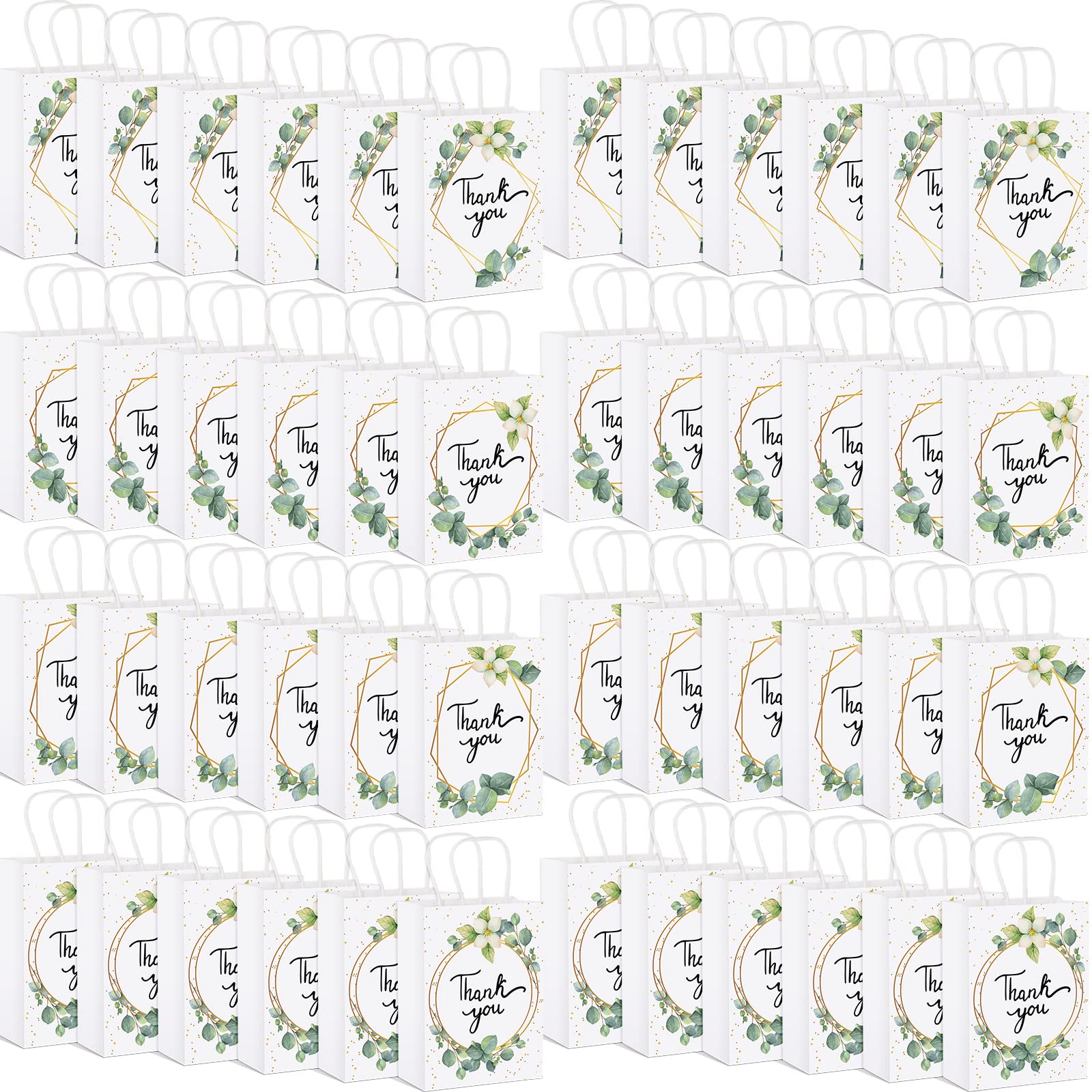 Greenery Eucalyptus Small Thank You Bags Floral Design Paper Gift Bags With Handles Baby Shower Favor Bags Thank You Wedding Bag
