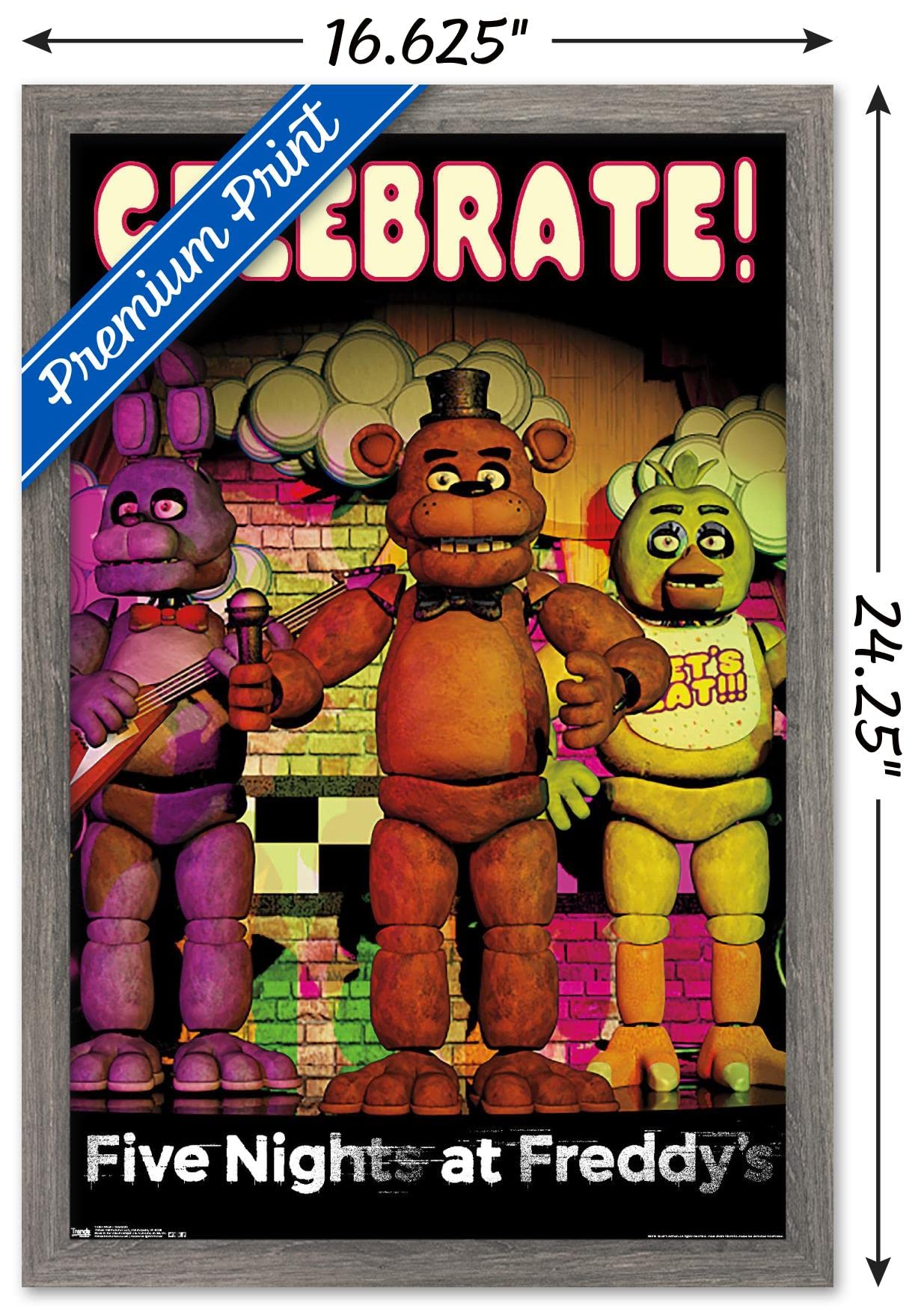 Trends International Five Nights At Freddy'S - Celebrate Wall Poster, 14.725'' X 22.375'', Barnwood Framed Version