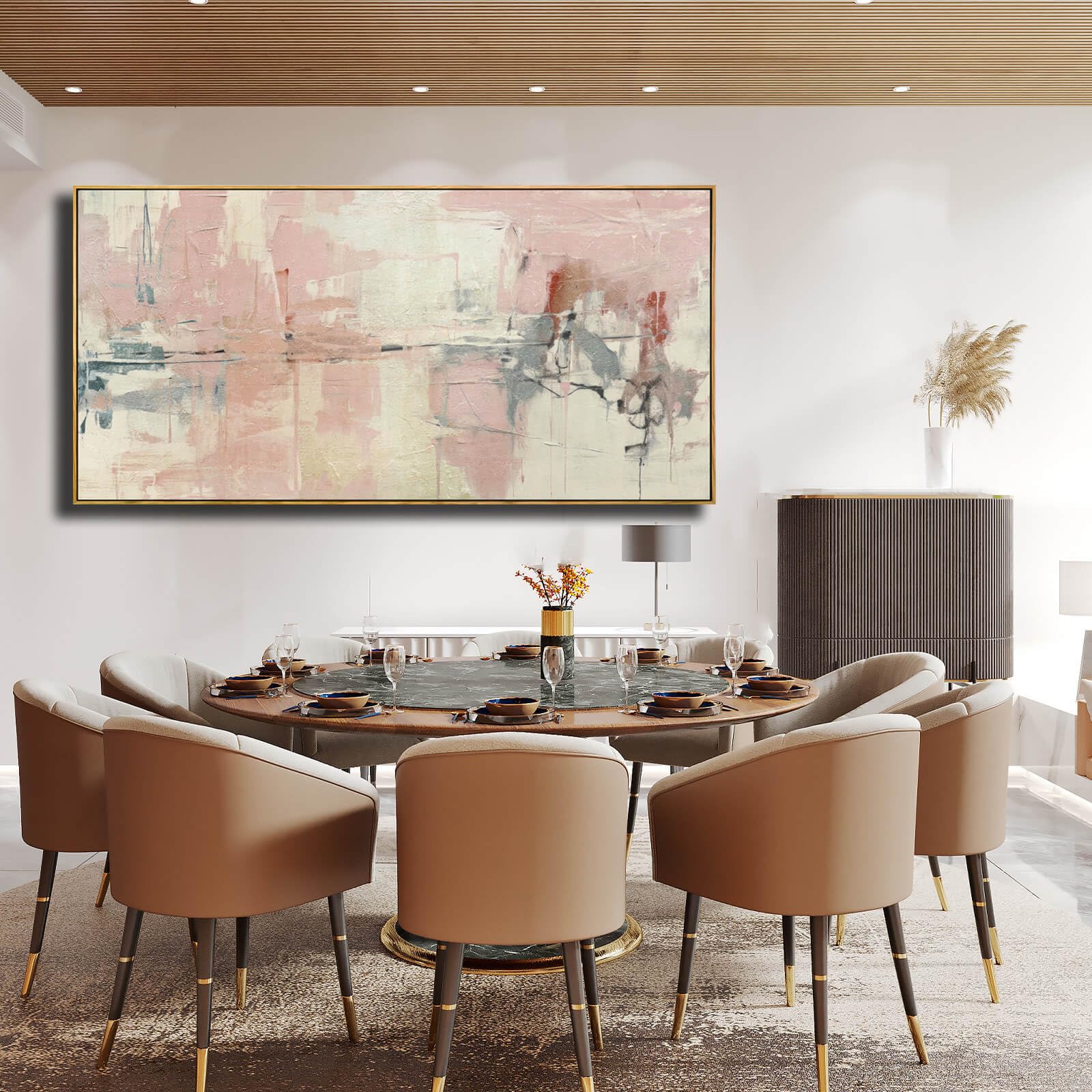 Yjyart Pink Abstract Wall Art Room Decor For Teen Girls Modern Living Room Canvas Wall Art Bedroom Pictures Office Decoration Fo