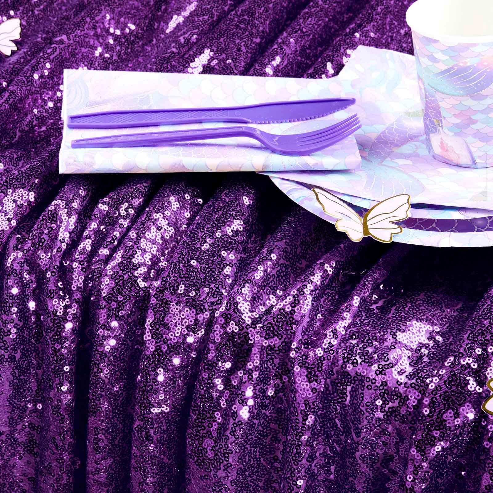 Queendream Purple Tablecloth Party Table Decorations: 50X80 Inch Sequin Fabric Table Drapes For Graduation Birthday Bridal Showe