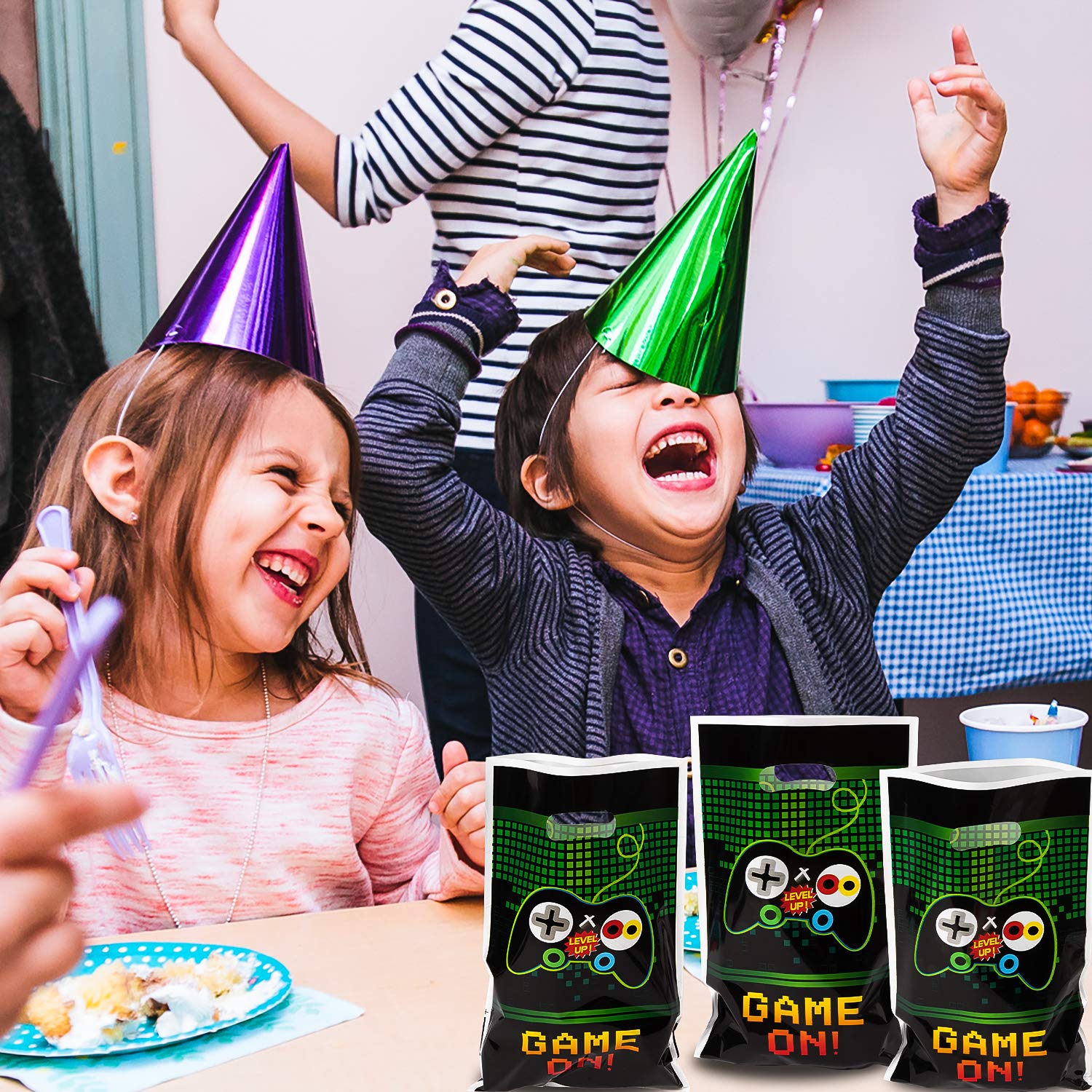 Pantide Video Games Party Favor Bags, Game On Plastic Loot Gifts Bags, Gaming Goody Candy Treat Bags For Kids Video Game Themed