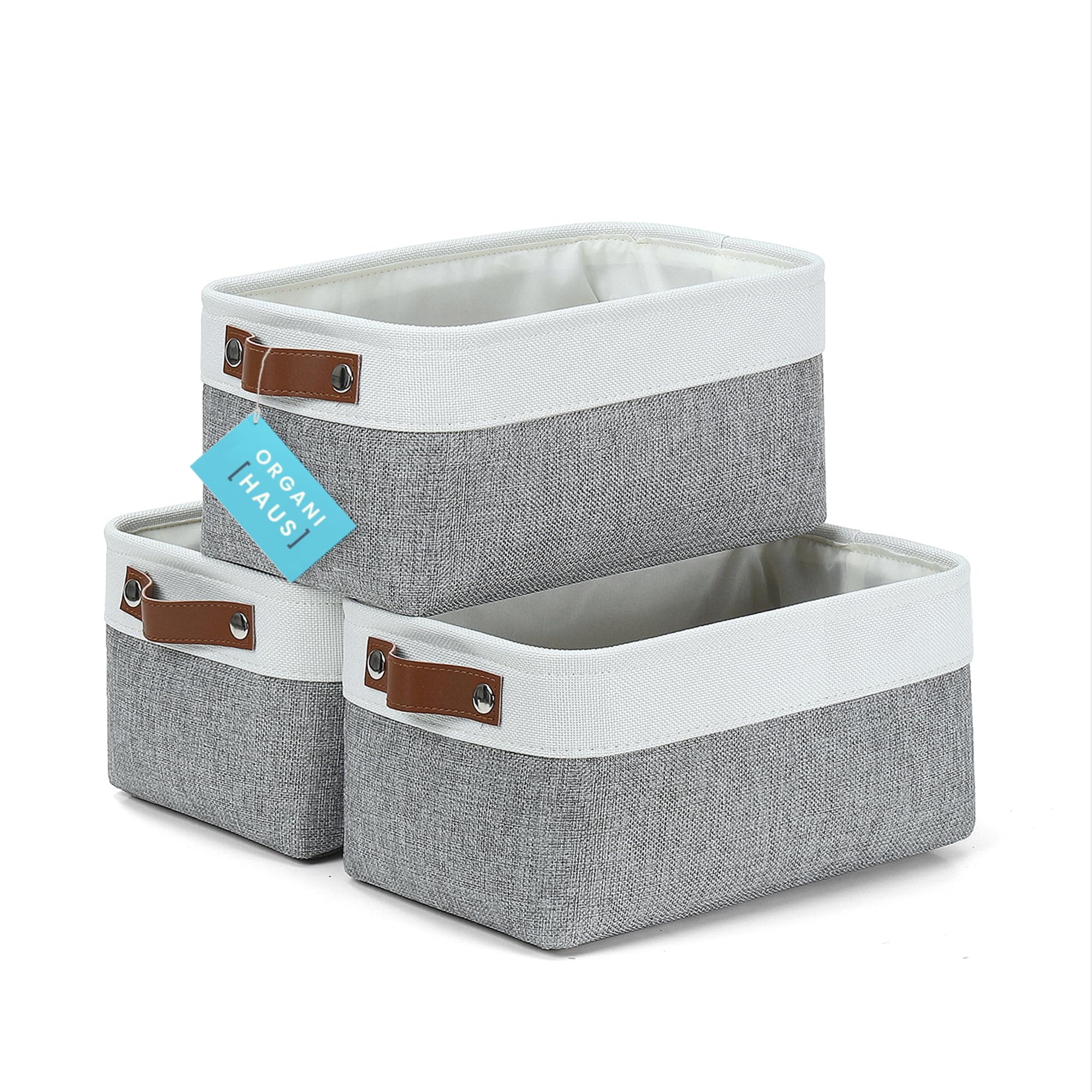 Organihaus Small Fabric Storage Bins For Shelves 3 Pack | 12X8In Closet Storage Bins For Shelves | Cloth Baskets For Organizing