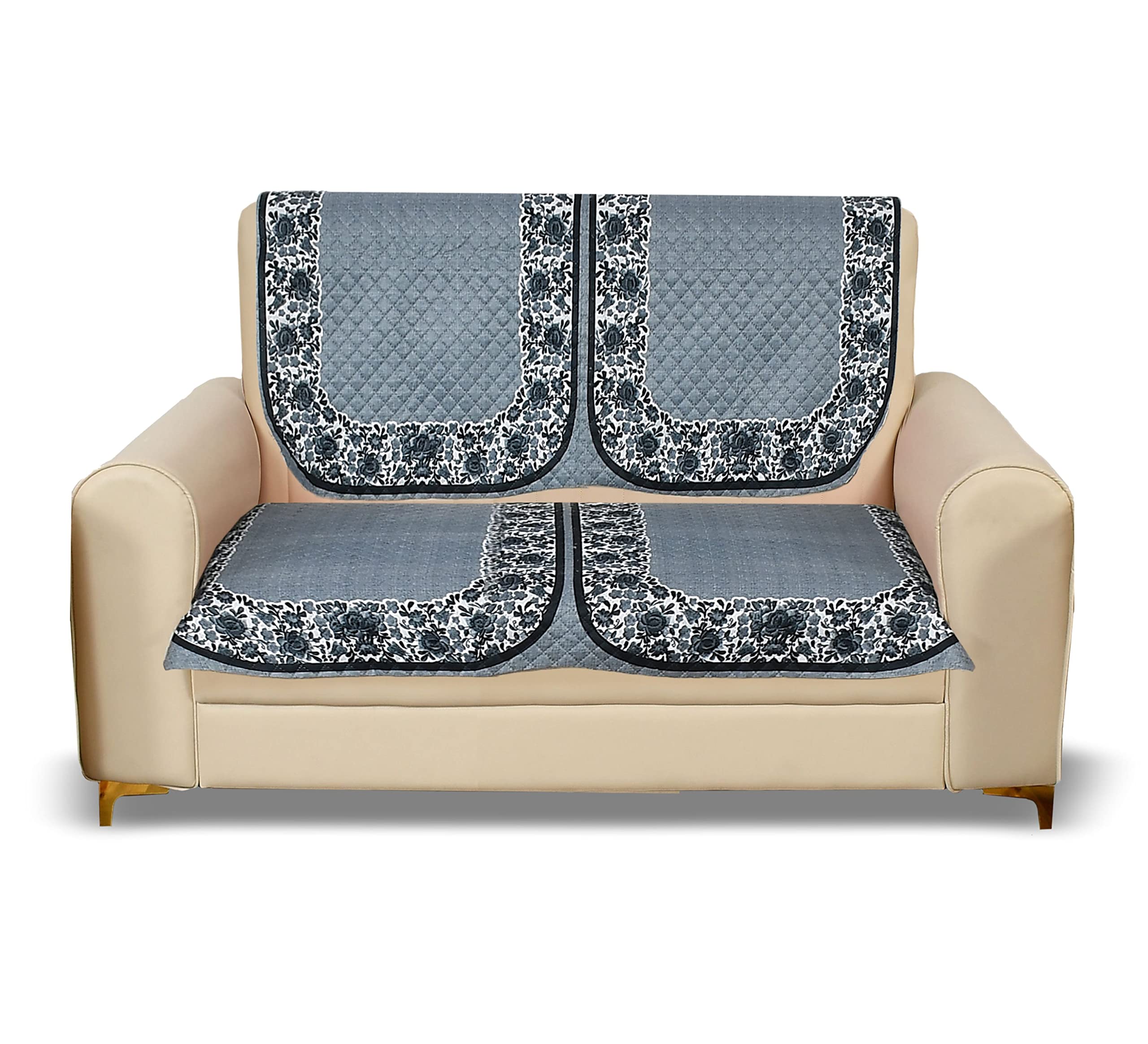 Yellow Weaves 2 Seater Quilted Sofa Chair Cover, Floral Design, Seat & Back Cover, Color - Dark Grey