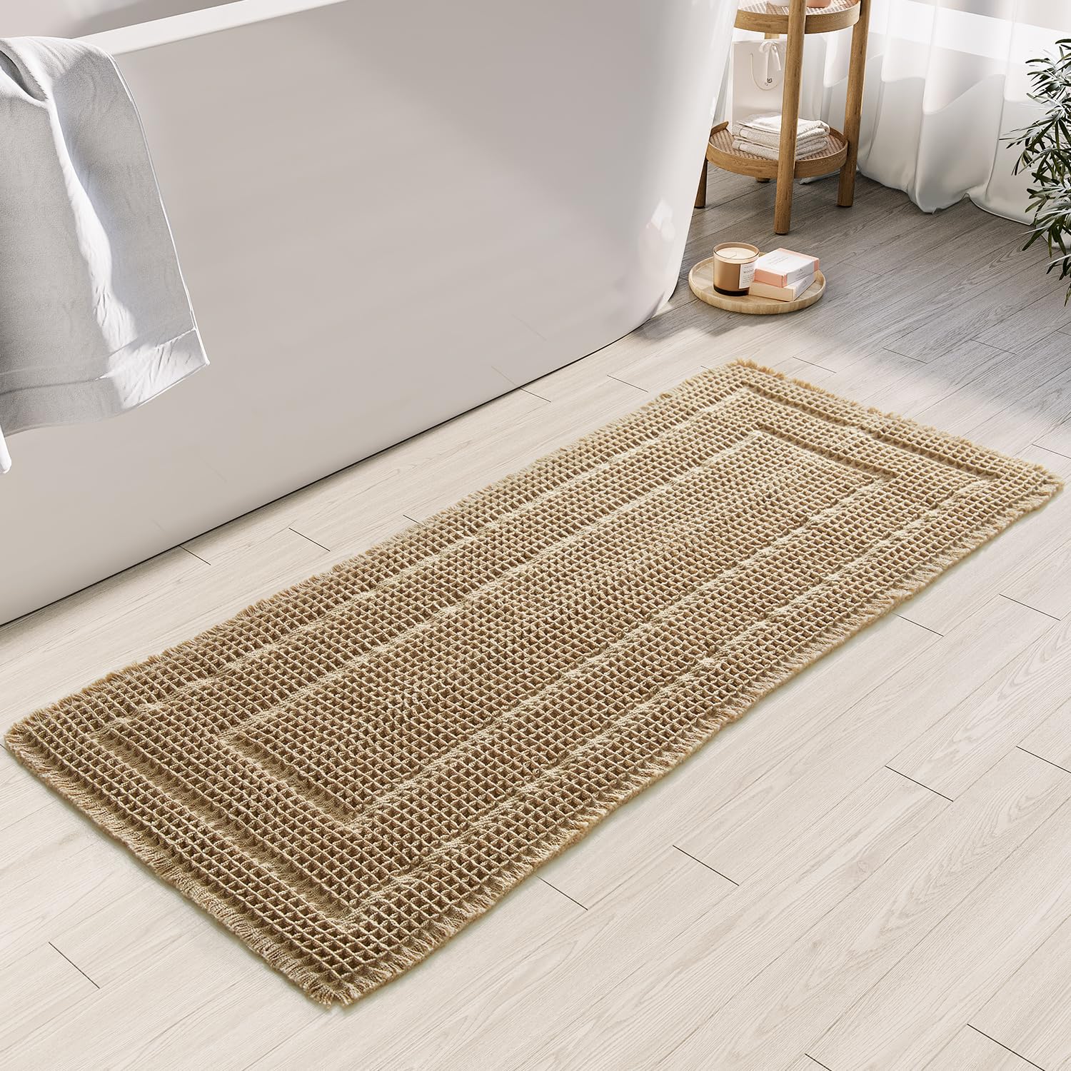 Bululom Bath Mats For Bathroom Non Slip,Waffle Luxury Bath Mat,Machine Washable Bath Mat For Shower,Ultra Soft Bathmat,Brown,19'