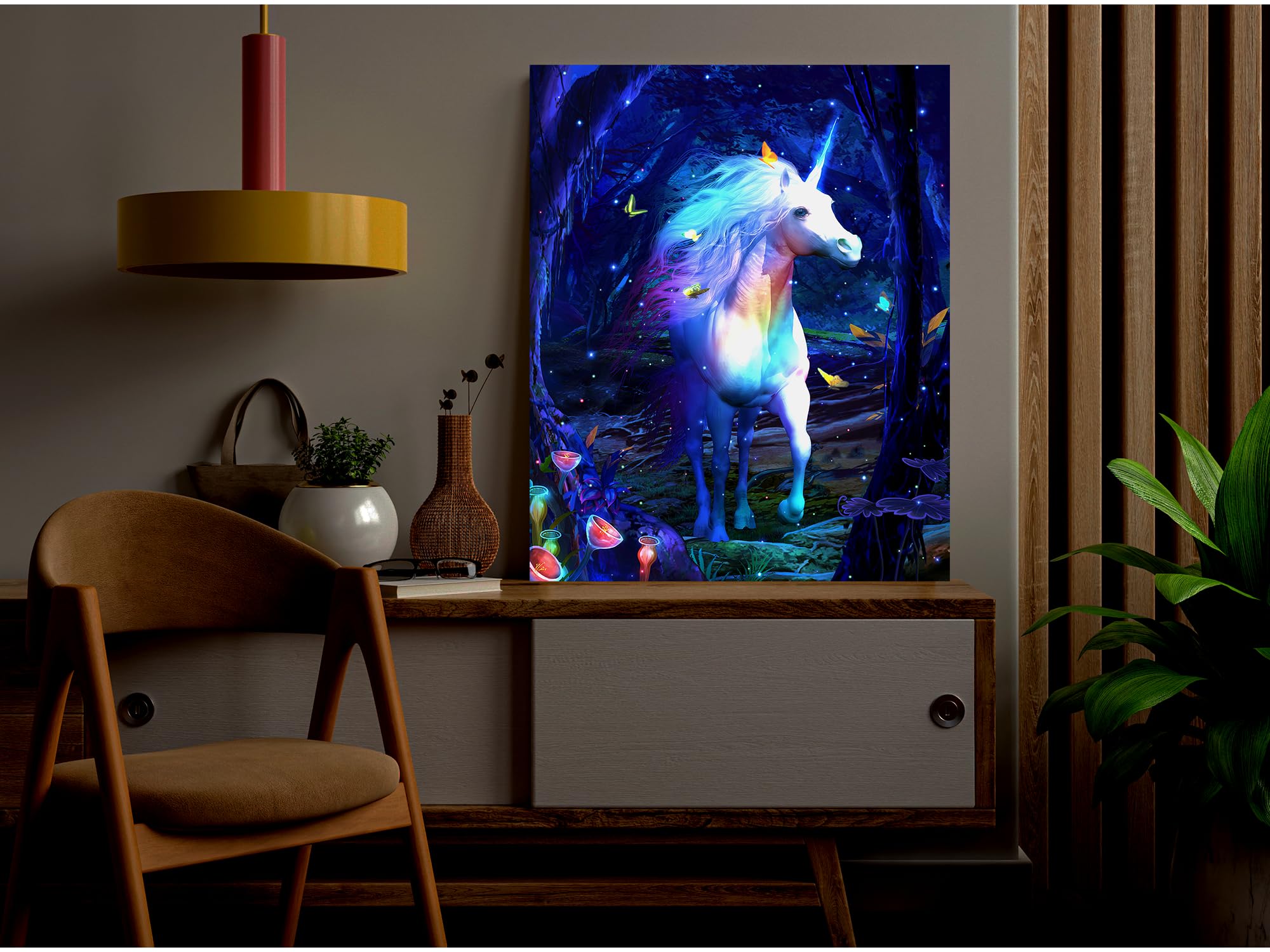 Dohwa Blingco Unicorn Lighted Canvas Wall Art Led Framed Picture With Timer, Battery Operated Poster Anxiety Relief Bedroom Deco