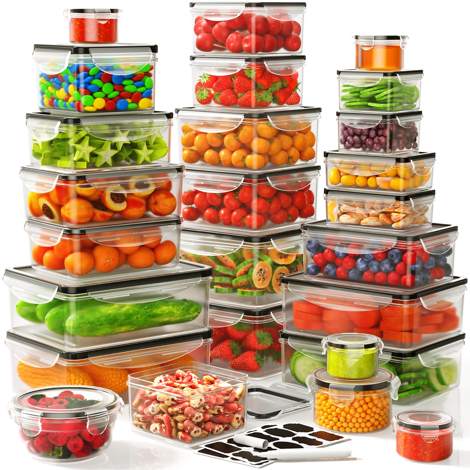 52 Pcs Food Storage Container With Lid (26 Lids & 26 Containers) - Airtight Leakproof Plastic Kitchen Organization Set Reusable 