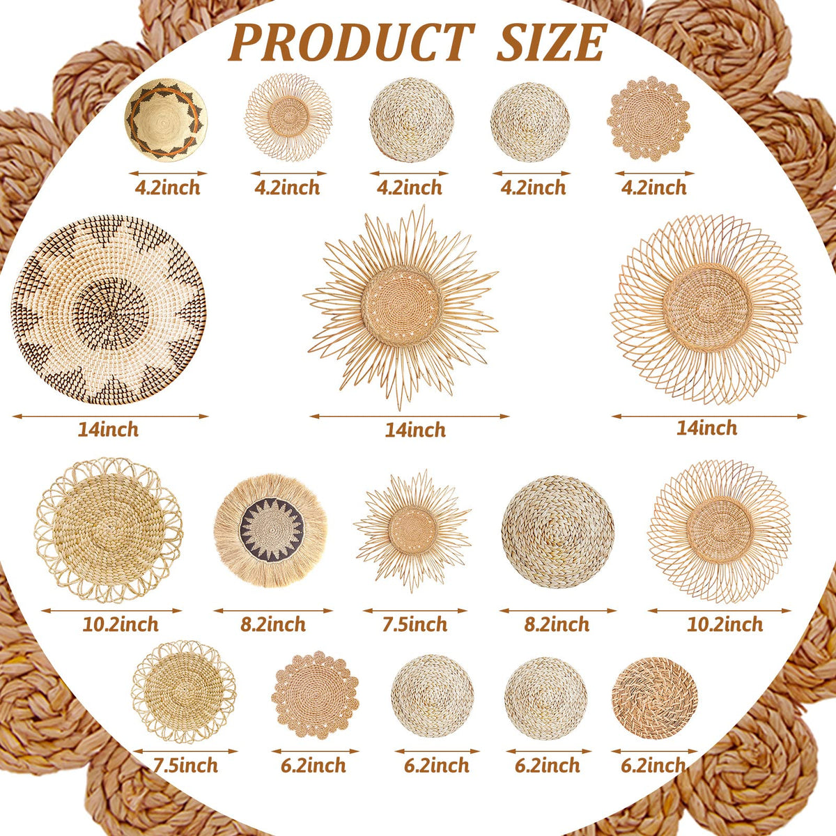 18Pcs Boho Basket Wall Decals Round Wall Sticker Modern Boho Wall Deco ...