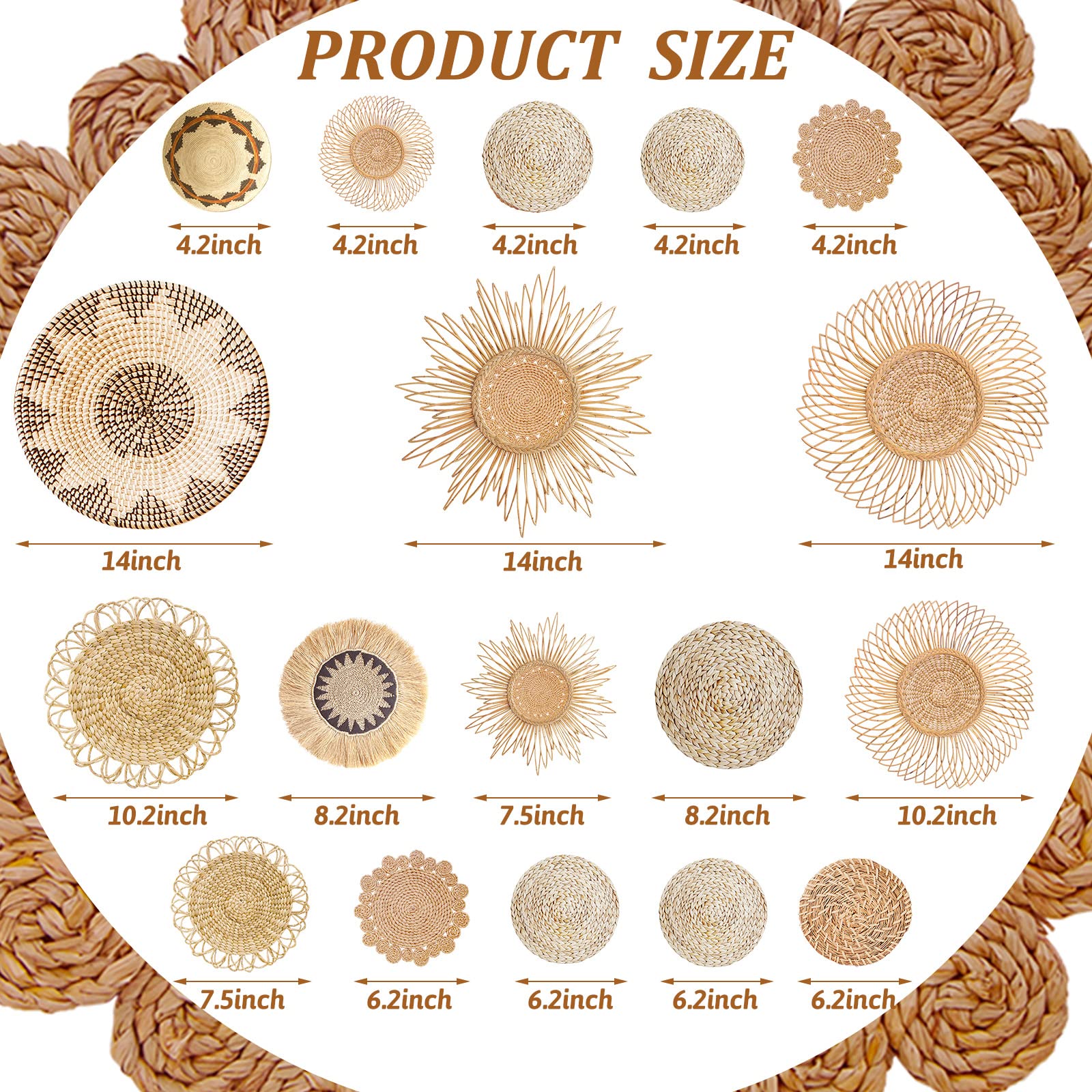 18Pcs Boho Basket Wall Decals Round Wall Sticker Modern Boho Wall Decor Peel and Stick Wall Decor Sticker Removable Boho Wall Stickers Rustic Wall Art for Bedroom Office  Stickers Only (Stylish Style)