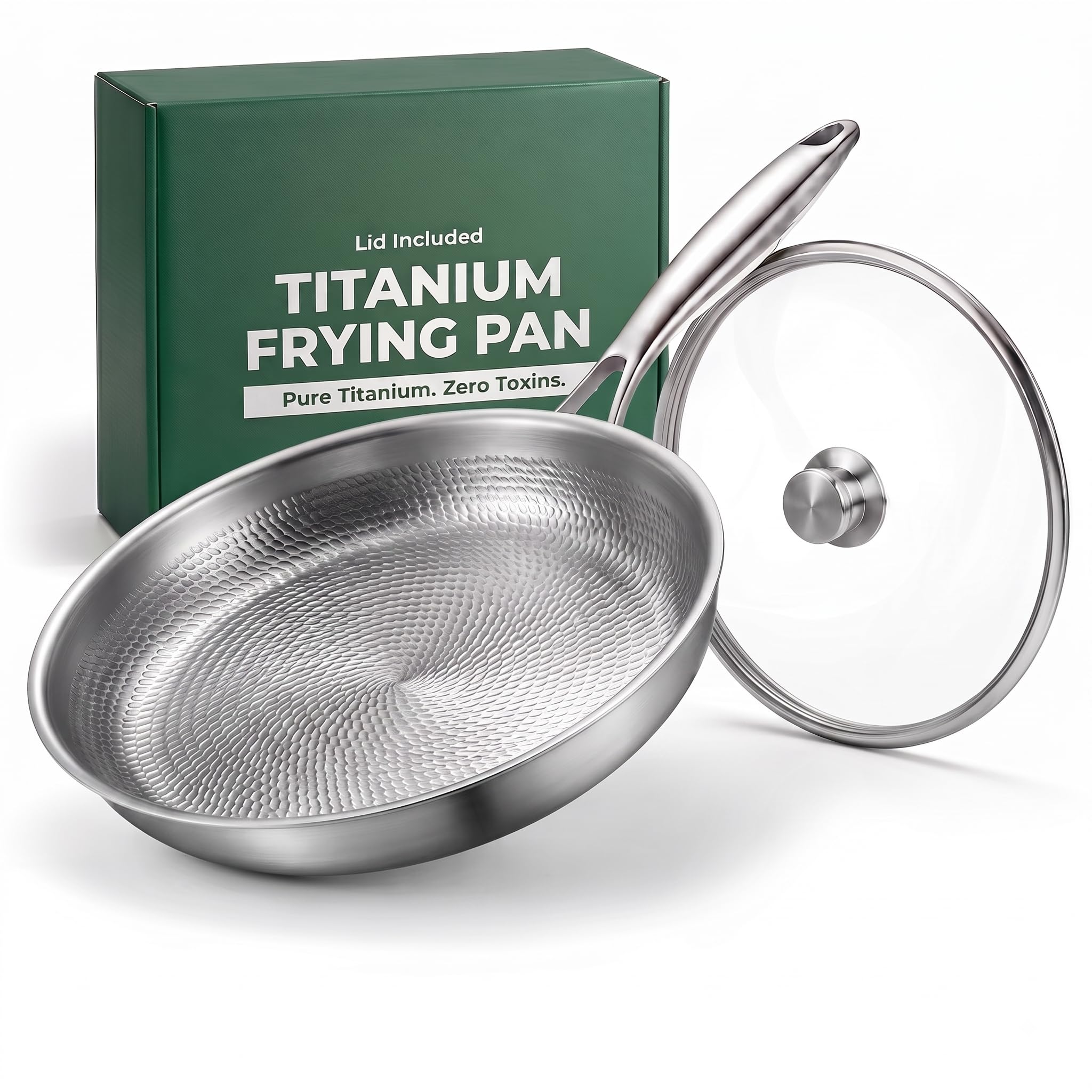 Pexucalm 7.8 Titanium Pan with Lid, 3Ply Paella Pan for Sauting & Everyday Cooking