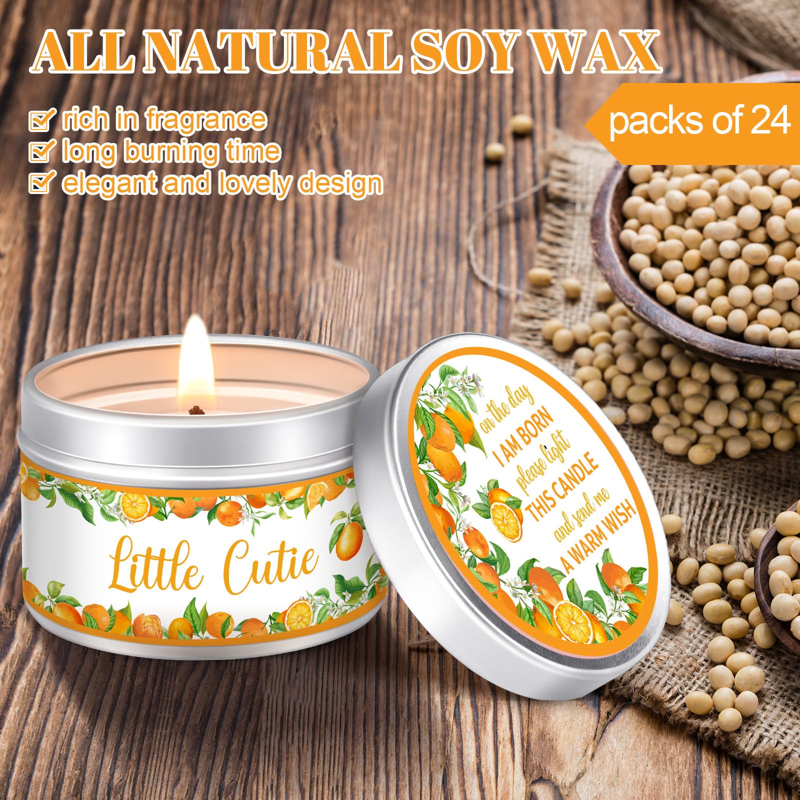 MTLEE 24 Pcs Mandarin Orange Baby Shower Party Favors Candles Lavender Scented Baby Shower Favors for Guests Rustic Tealights Ca