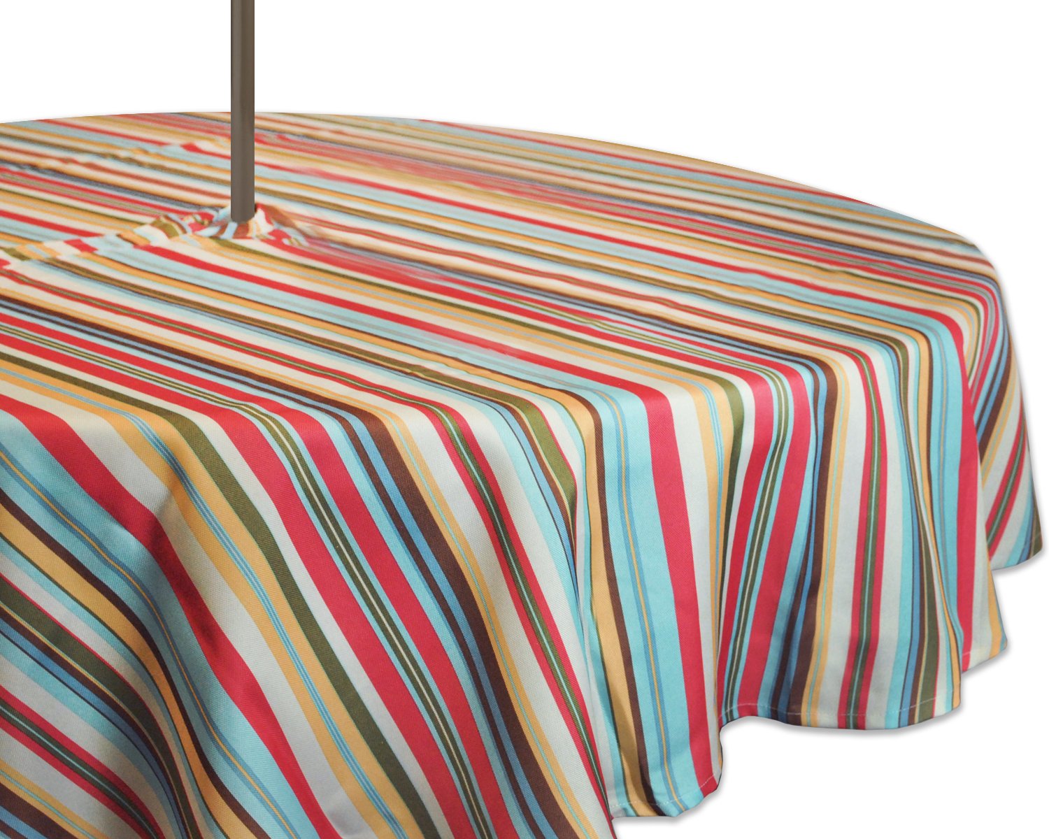 Dii Indoor/Outdoor Tabletop Collection Multi-Use, Machine Washable, Striped, Tablecloth, 60'' Round W/Zipper, Summer Print