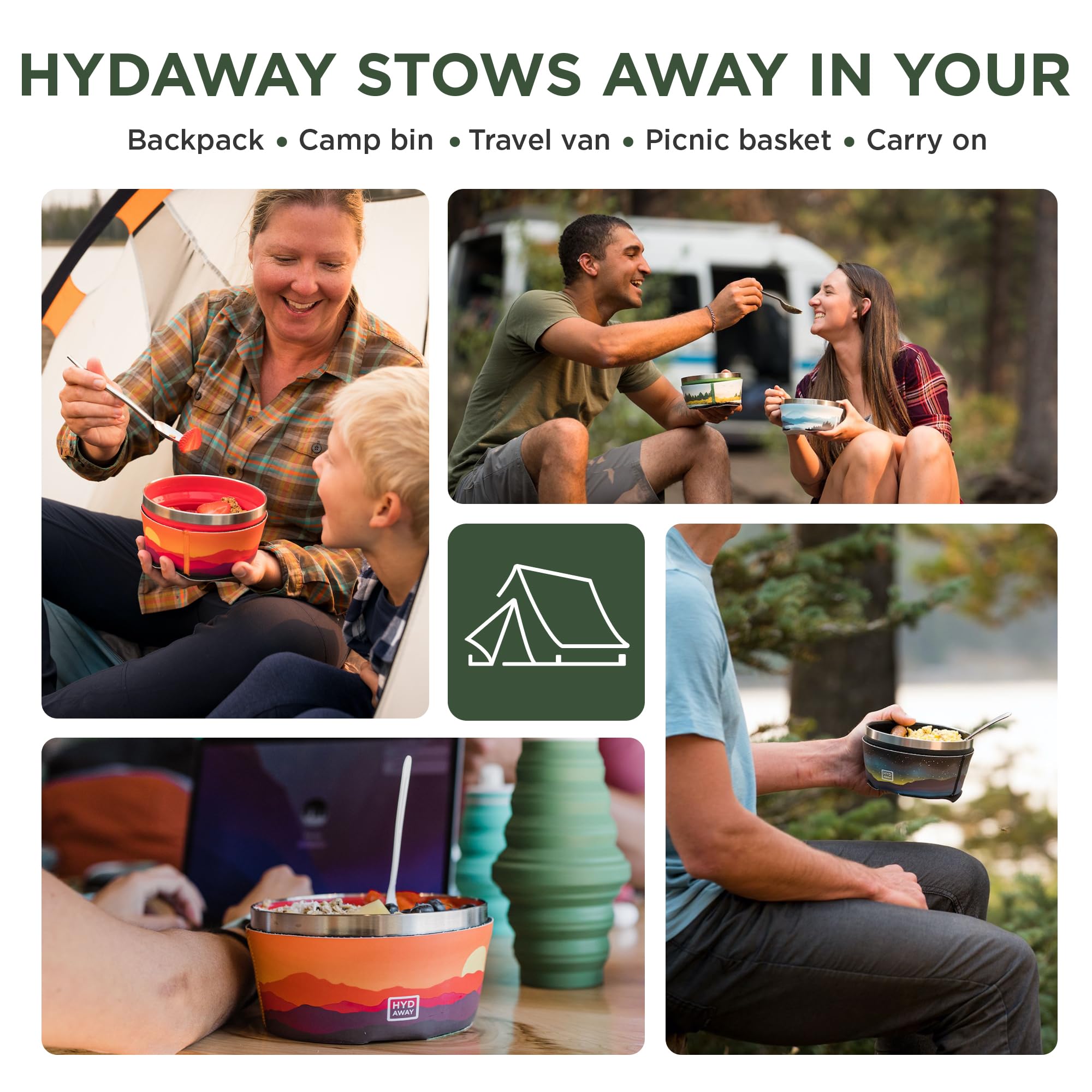 HYDAWAY Collapsible Insulated Bowl - 1 Quart Silicone, Spill-Proof, Metolius Color, Model HIB32MET, Ideal for Camping & Travel