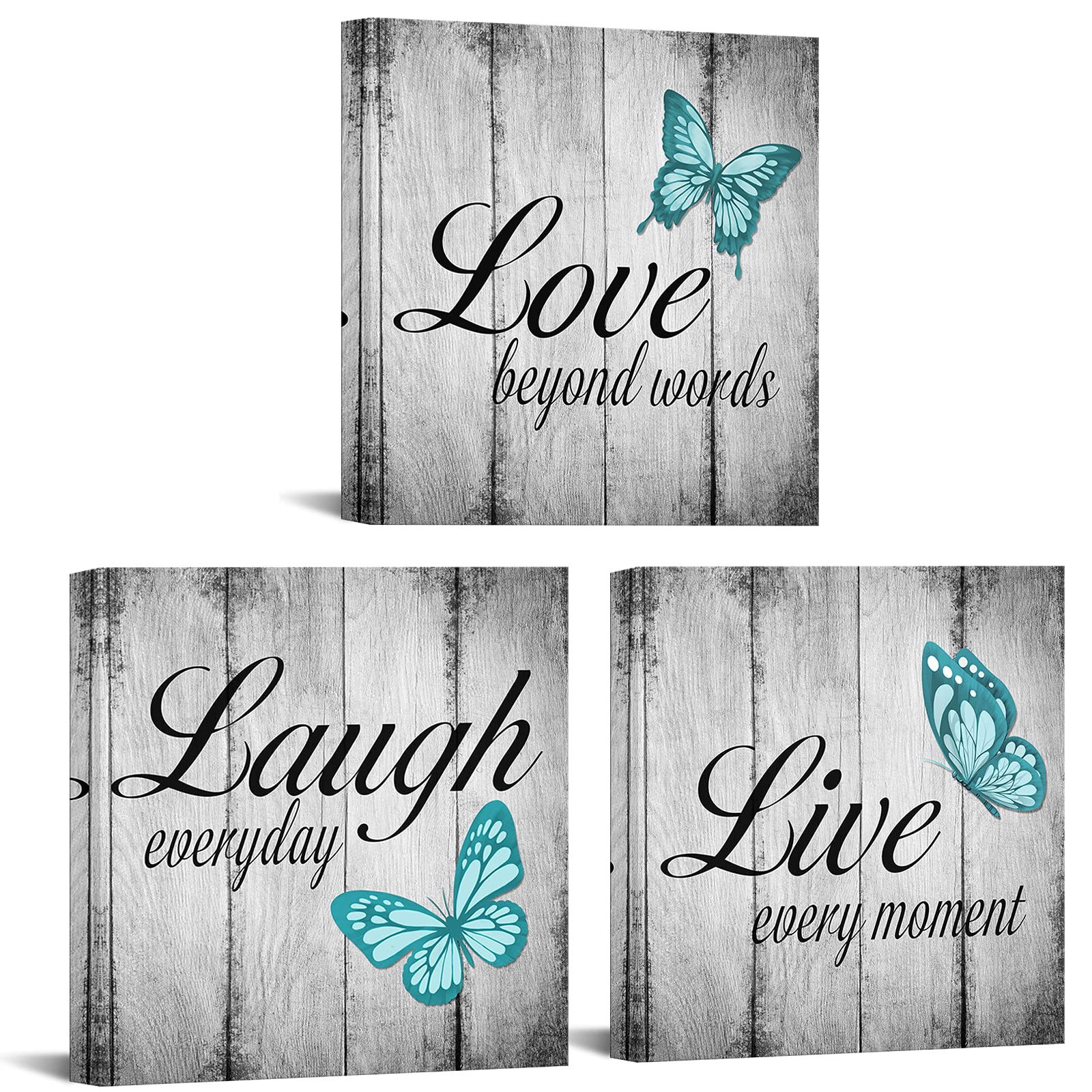 Conipit Teal Butterfly Canvas Wall Art Live Love Laugh Art Teal And Grey Pictures Wall Decor Inspirational Painting For Modern H