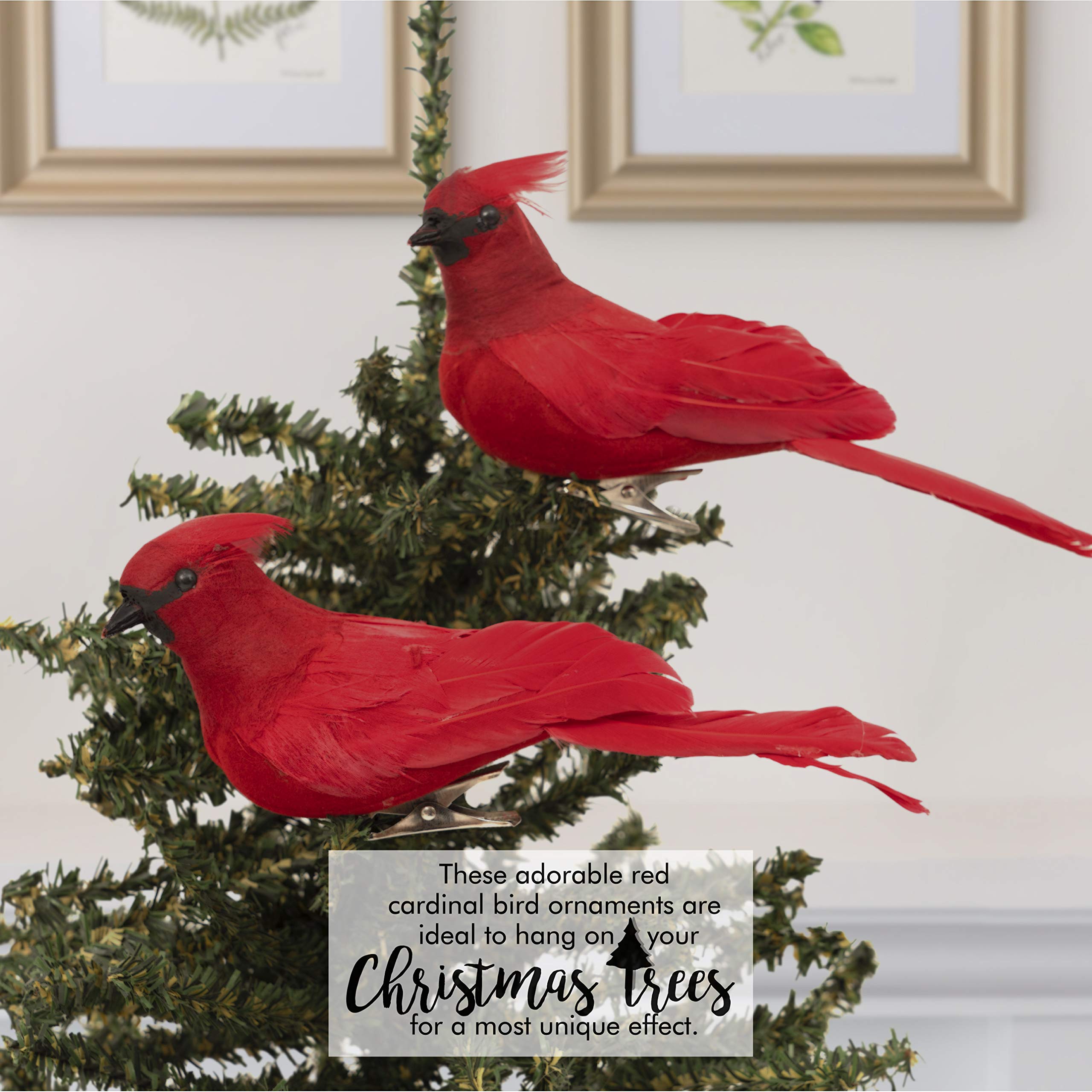 Ornativity Red Cardinal Bird Clips - Christmas Holiday Red Birds Clip Cardinal Tree Ornaments with Birds Clips for Attachment -