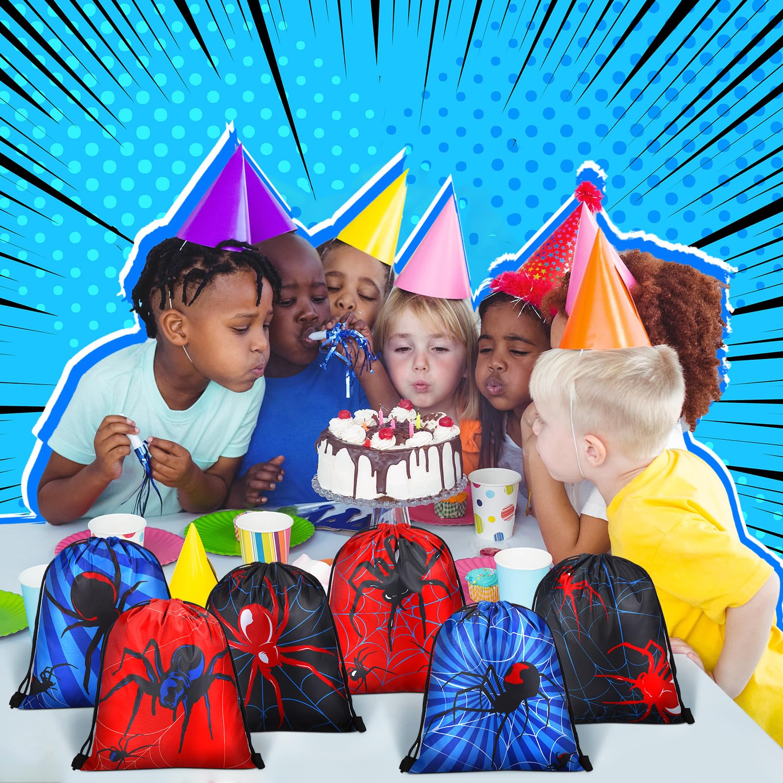 Lothee 30 Pcs Spider Party Favor Bags Spider Drawstring Bag Kids Birthday Party Decorations Gift Treat Goodie Candy Backpack(Fas