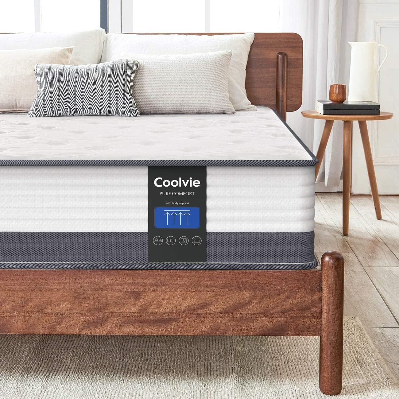 Coolvie Queen Bed Mattress, 10 Inch Queen Size Hybrid Mattress, Queen Mattress In A Box With Motion Isolation & Cool Sleep, Medi