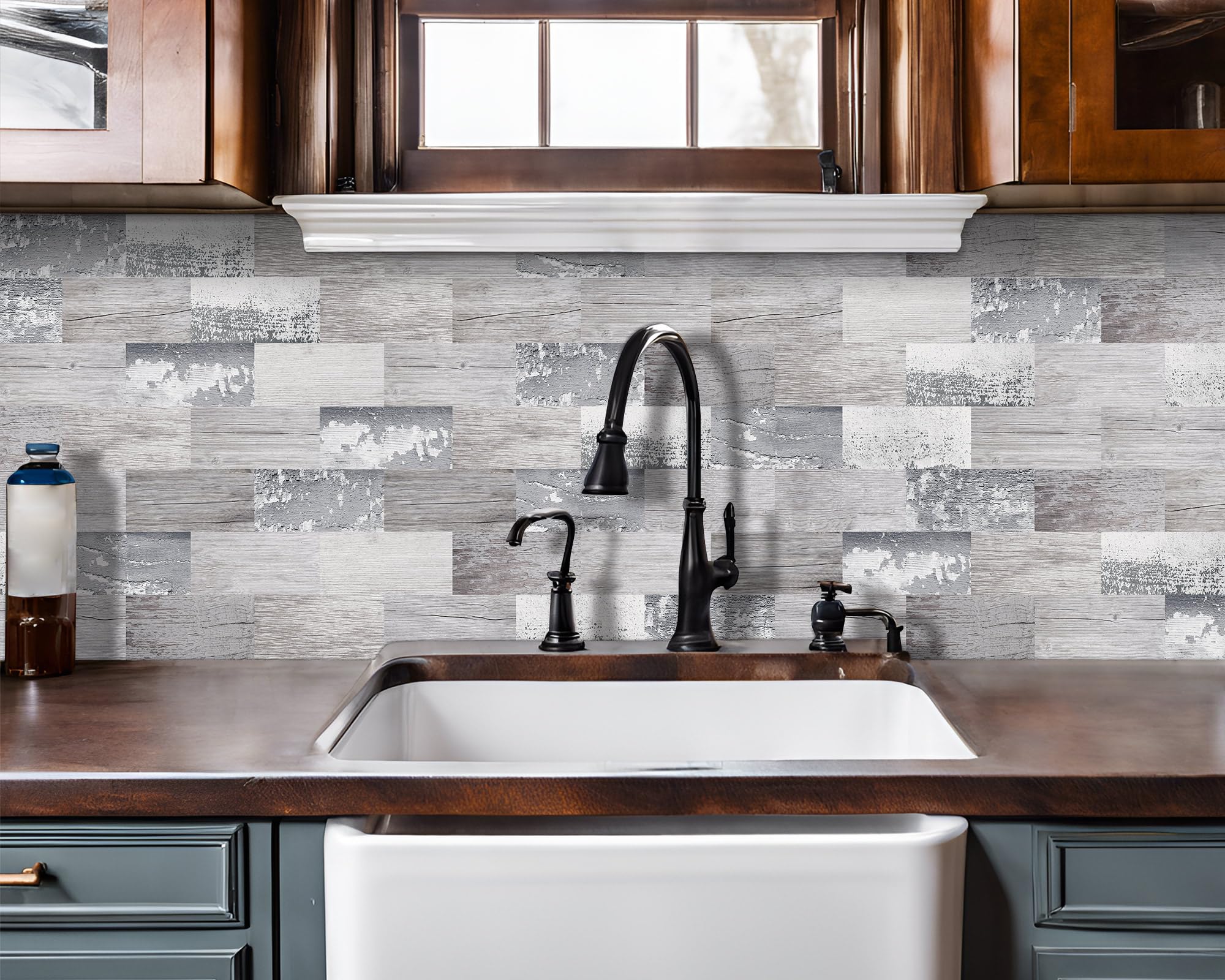 DEWOO Peel and Stick Tile Backsplash 11.4''X13.5'' PVC Wall Tiles  Stick on Backsplash for Kitchen  Bathroom Tile  Fireplace D?cor  Laundry Table  Stair Decals in Light Rustic Wood Look (10-Pack)