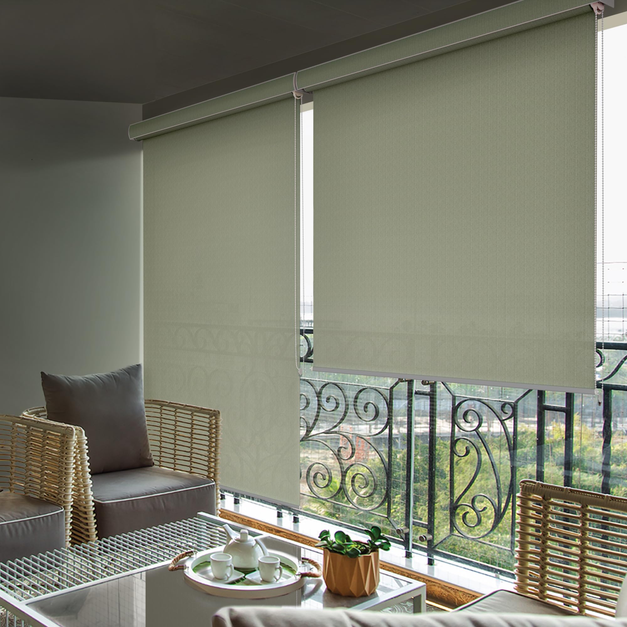 Hippo Roller Blind Curtain For Outdoor Shade Hdpe Corded 95% Sun & Uv Protection, Air Flow Design, Light Filtering Balcony Roll-