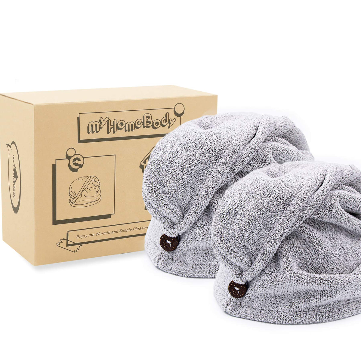 myHomeBody Hair Towel Wrap, Luxury Rapid-Dry Hair-Drying Turban, Ultra Soft and Quick Drying Absorbent Charcoal Fiber, with Coco