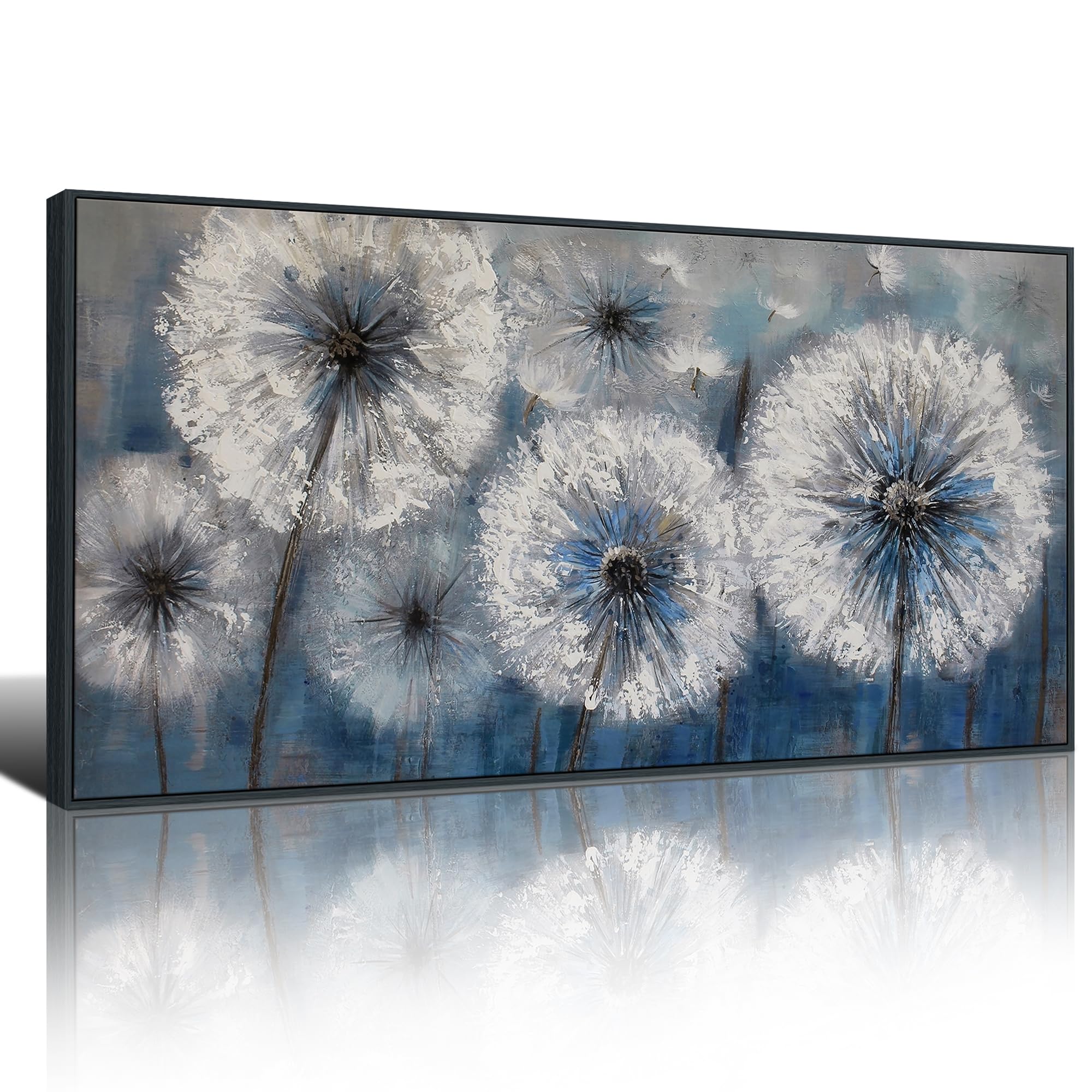 Pogusmavi Dandelion Wall Art Blue Wall Decor Painting Living Room Plant Pictures Framed Paintings For Wall Decorations Artwork F