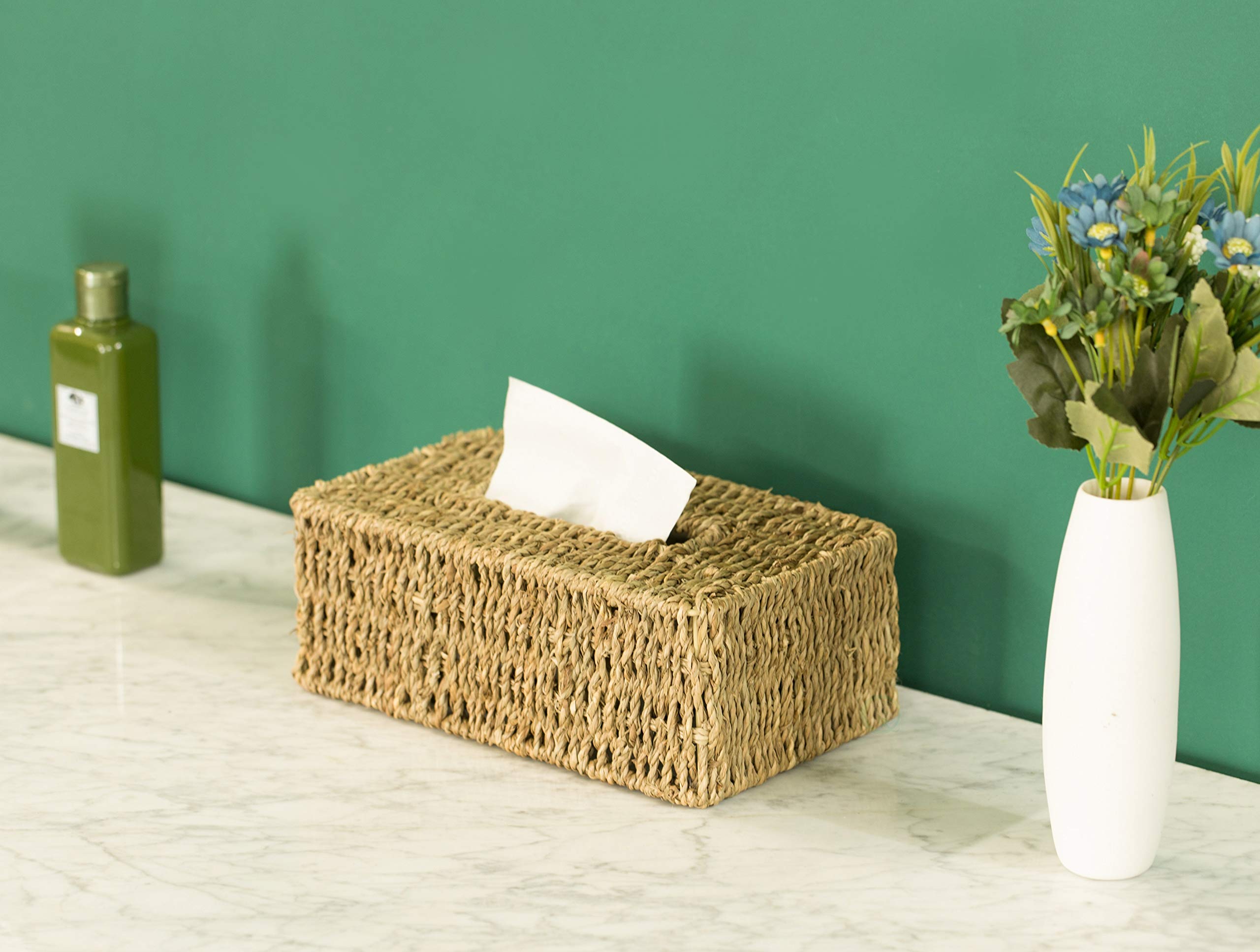 Vintiquewise Natural Woven Seagrass Wicker Rectangular Tissue Box Cover Holder