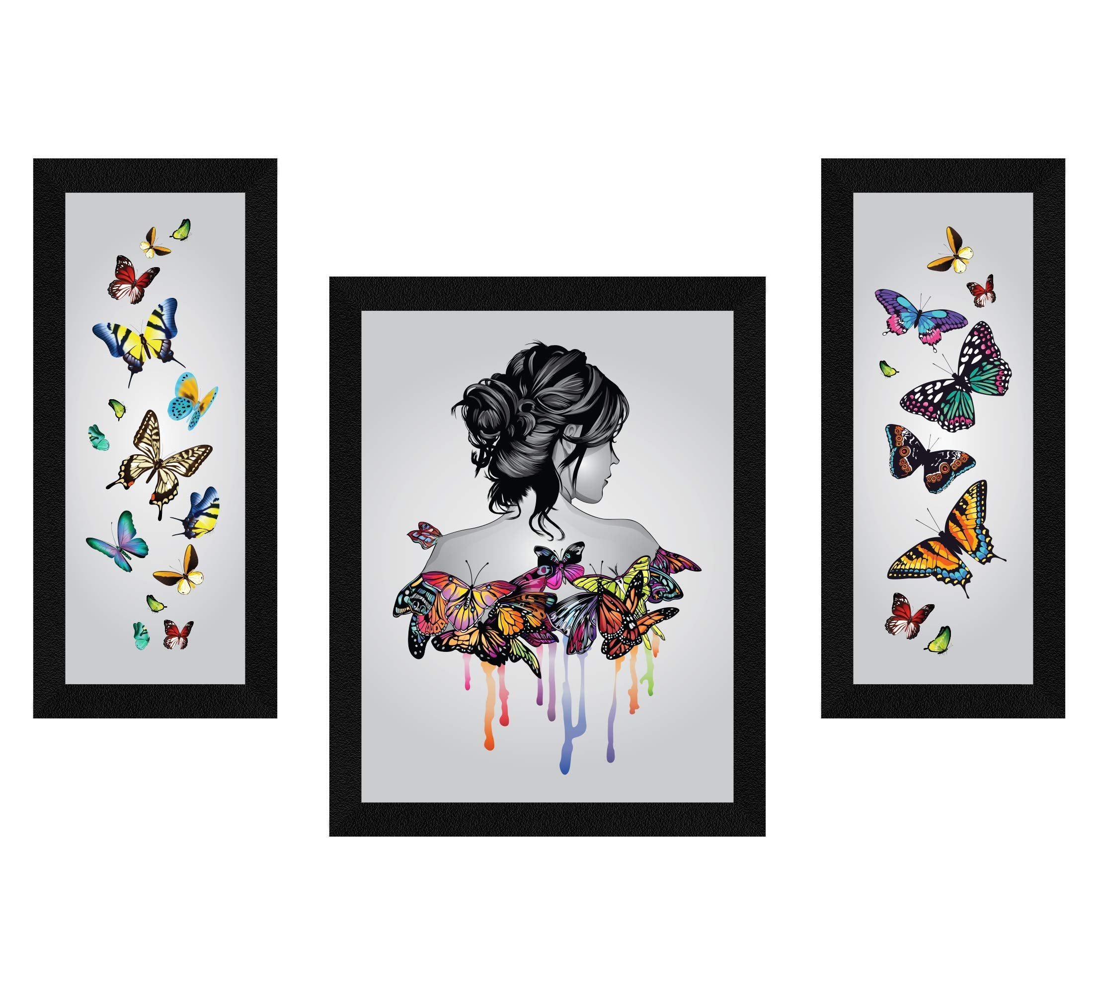 ArtX Paper Women Butterfly Wall Art, Multicolor, Abstract, 13 X 22 Inches, Set of 3