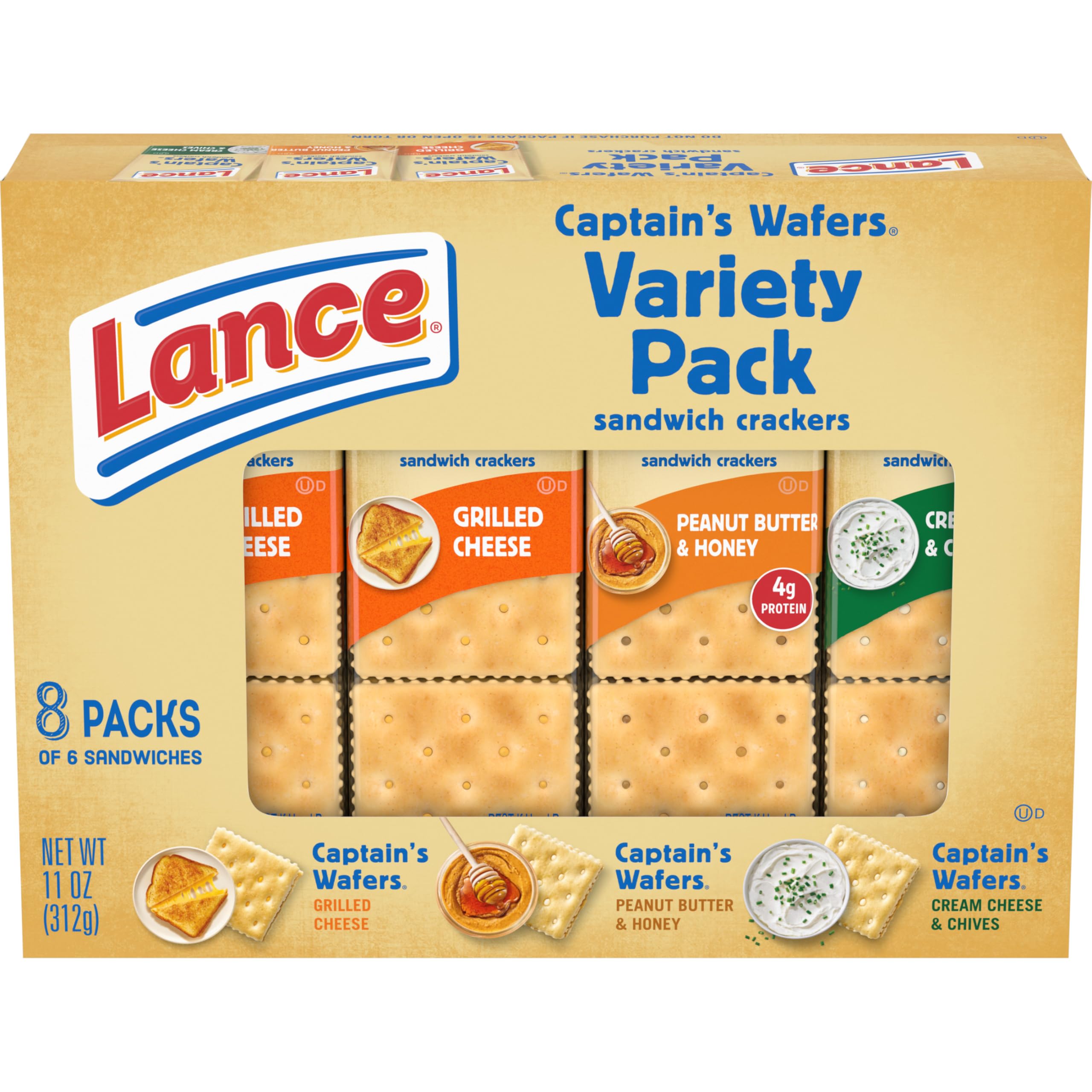 Lance Sandwich Crackers, Captain'S Wafers, Variety Pack, 8 Individual Packs, 6 Sandwiches Each