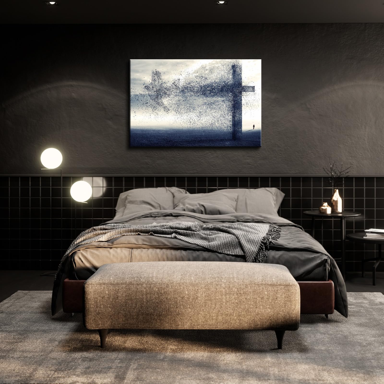 Yonica Jesus Wall Decor, Christian Cross Wall Home Posters, Judah Religious Lord Prayer Bible Wall Art Framed Canvas 12''X18''(3