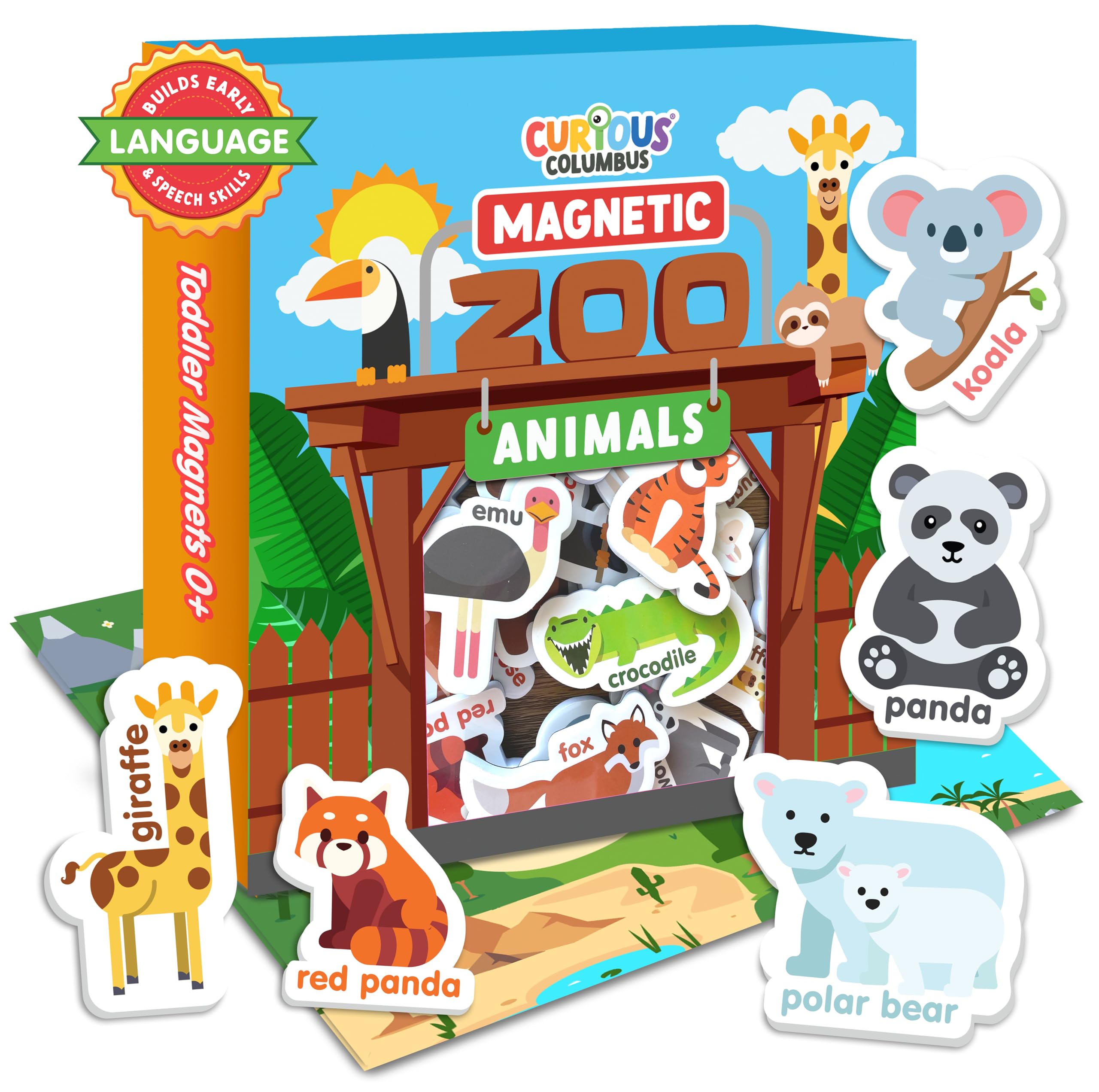 Curious Columbus Zoo Animals Fridge Toddler Magnets for 1-3 Year Olds | Large Foam Refrigerator Magnets for Kids Baby and 3-5 Ye
