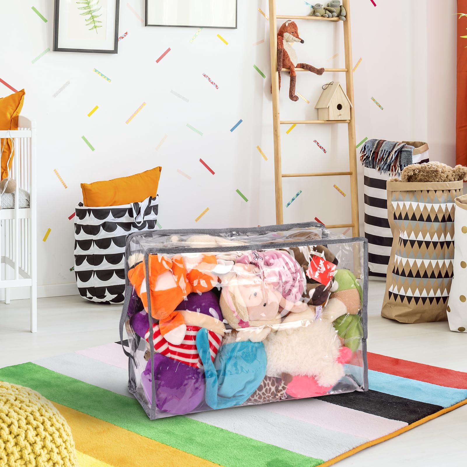 Fixwal 4pcs Clear Storage Boxes, 35L/9.5Gal, PVC Fabric, Zipper, for Clothes, Blankets, Bed Sheets, Closet Organizer