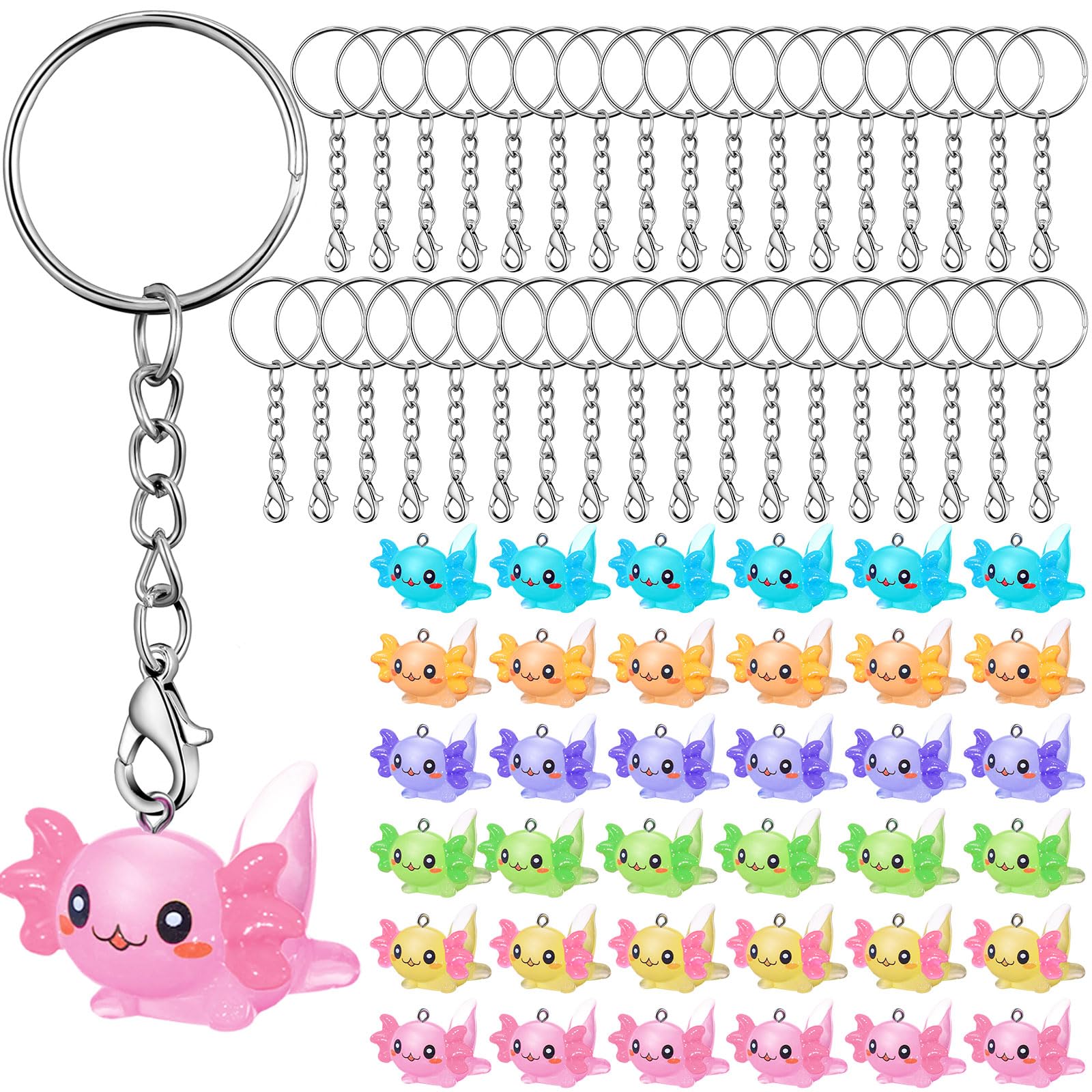 Liliful 36 Pcs Axolotl Keychains Resin Axolotl Party Supplies Mini Animal Key Chain 3D Figurine Pendant for Easter Egg Filler(Cl