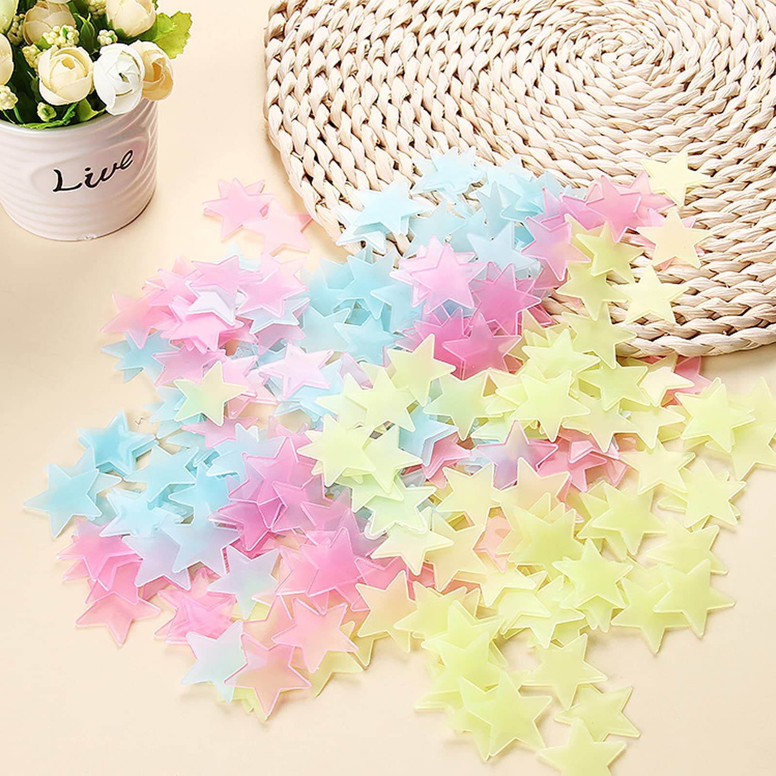 Glow In The Dark Stars Stickers, Acsaummy 201Pcs Colorful Super Bright Plastic Large Glow In The Dark Stars For Ceiling Wall Dec