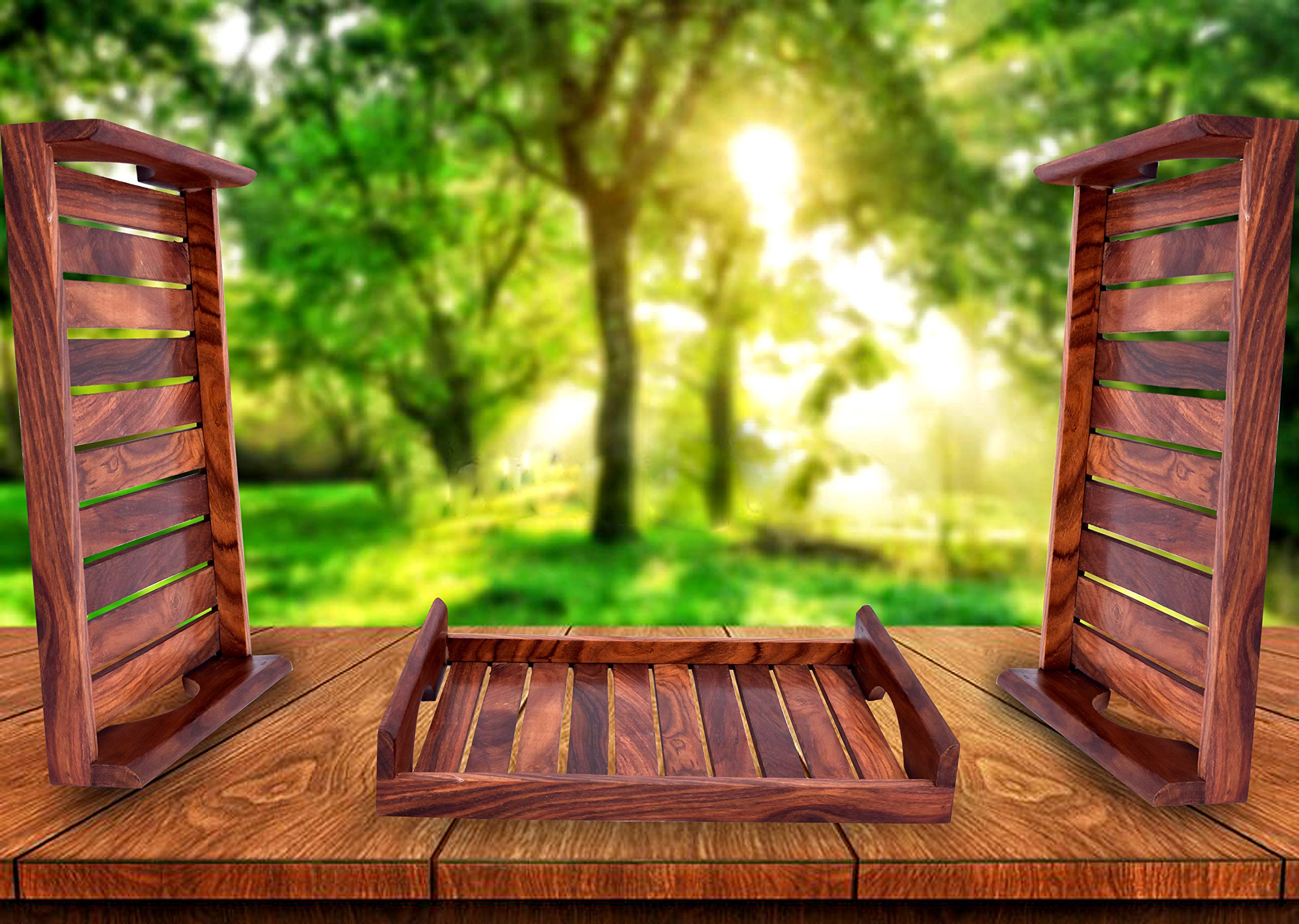 Pioneer Handicrafts Wooden Serving Tray For Breakfast, Tea Serving, Table Decor, Standard, Set Of 3 Brown Shade