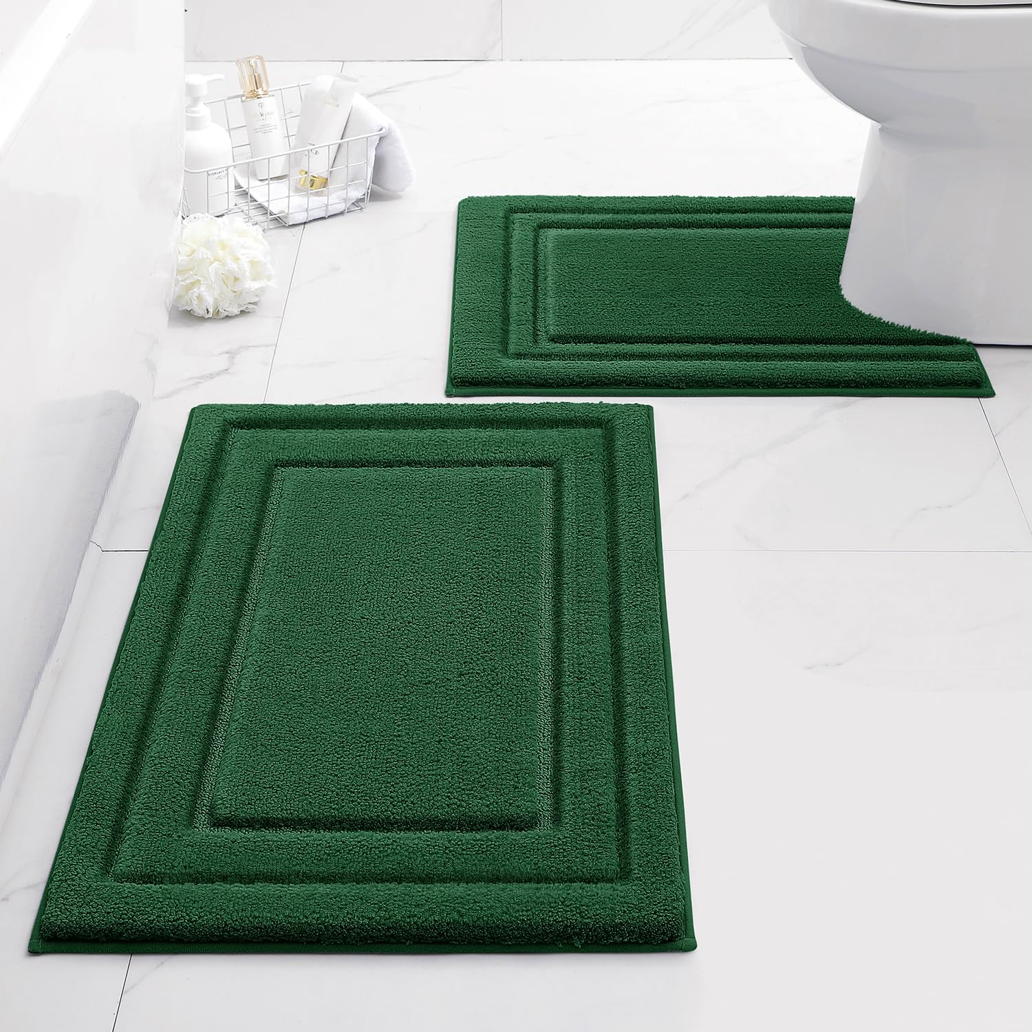 Homeideas Bathroom Rugs Sets 2 Piece, Super Soft And Absorbent Non Slip Microfiber Machine Washable U-Shaped Toilet Bath Mat Set