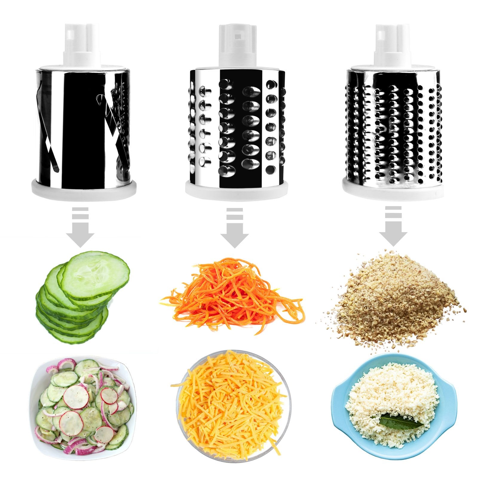 Round Mandoline Drum Slicer Rotary Cheese Grater Veggie Slicer Vegetable Carrot Shredder Nut Chopper Blue