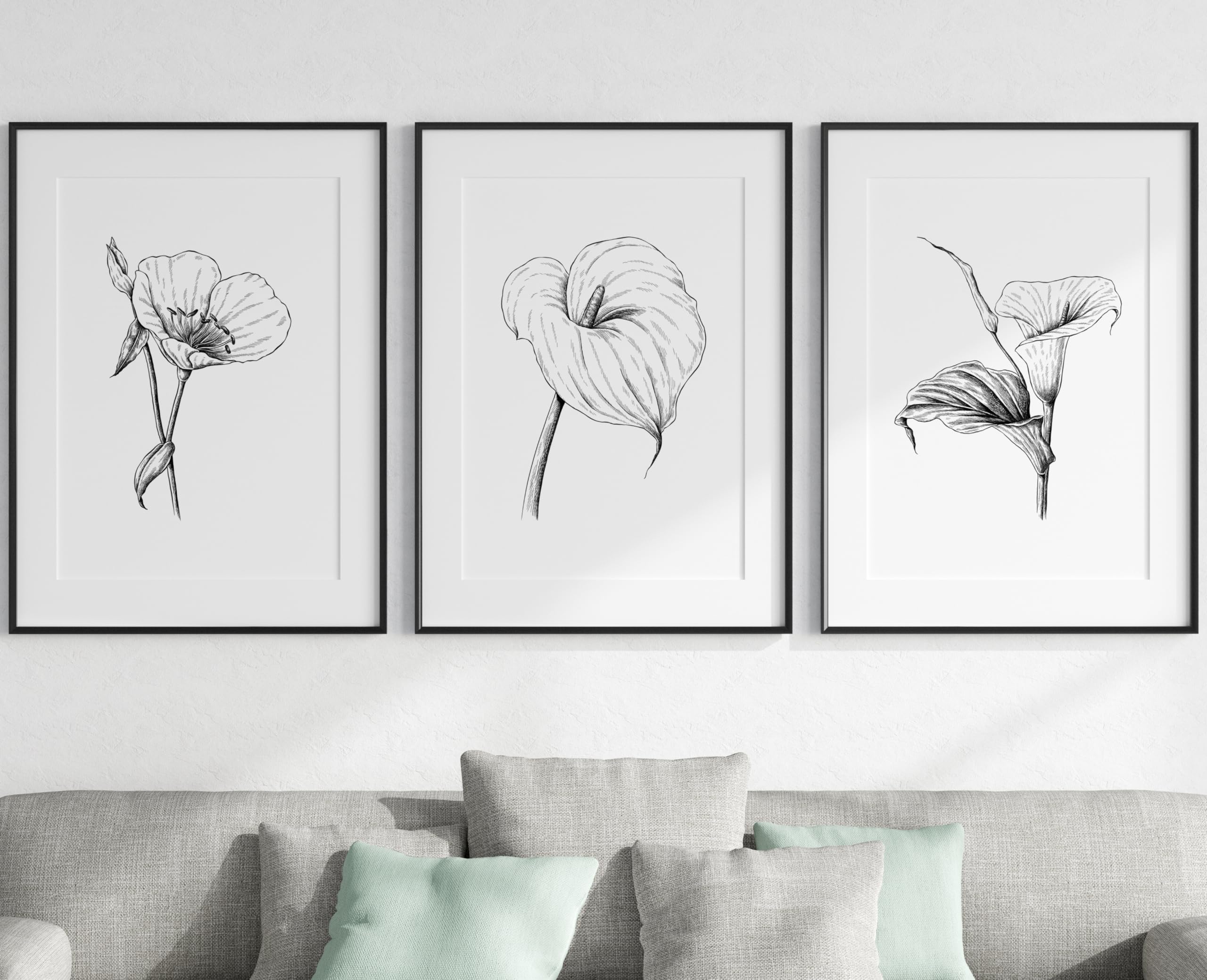 Wild Lily Flowers Set Of 3 Unframed Wall Art Prints, Abstract Tropical Plant Decor, Living Room Bedroom Bathroom Poster Home Dec