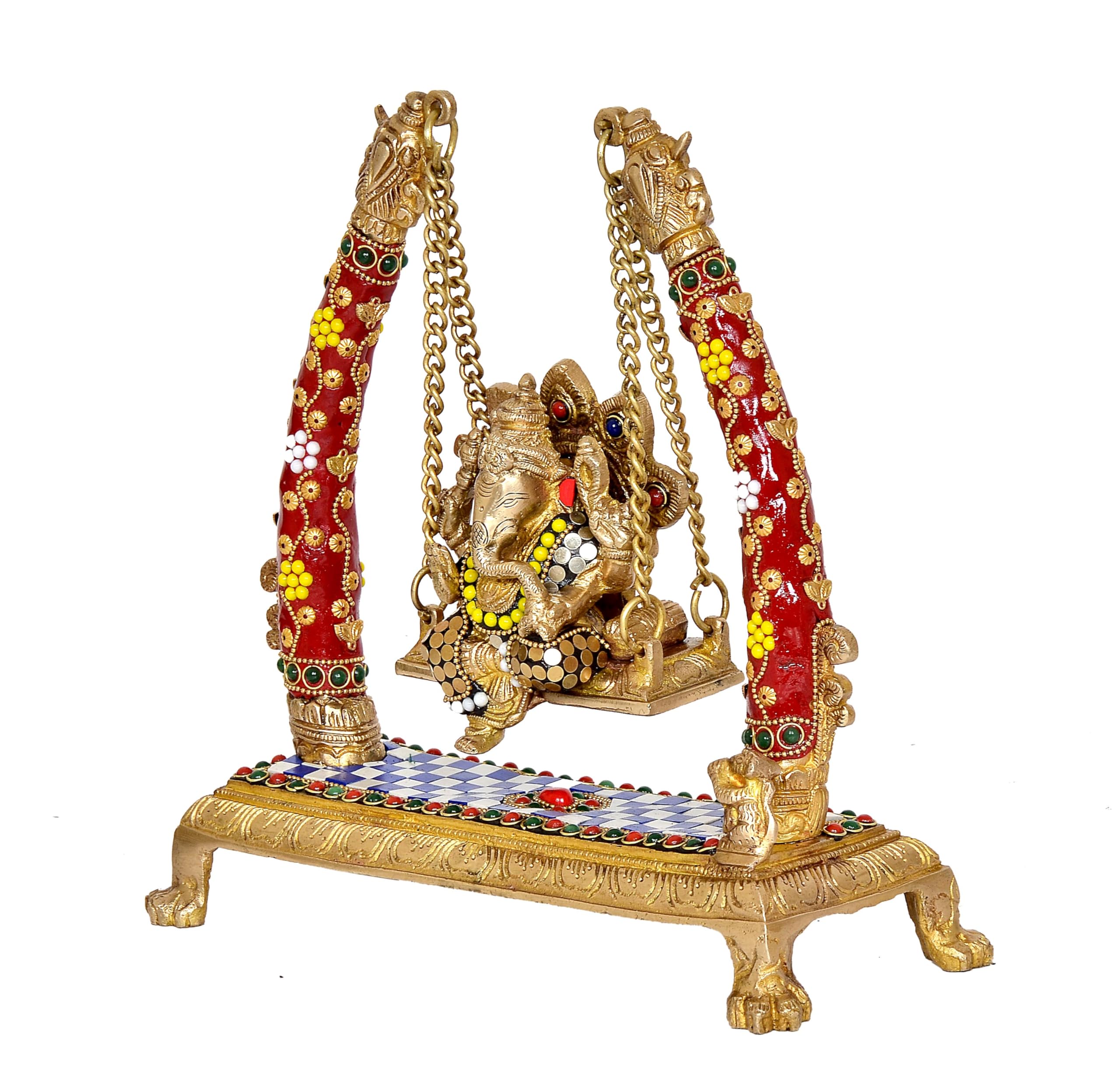 Aona Brass Ganesha Swing Sculpture Handcrafted Ganesha Swing - Intricately Designed Lord Ganesh Jhula For Home Decor And Temple,