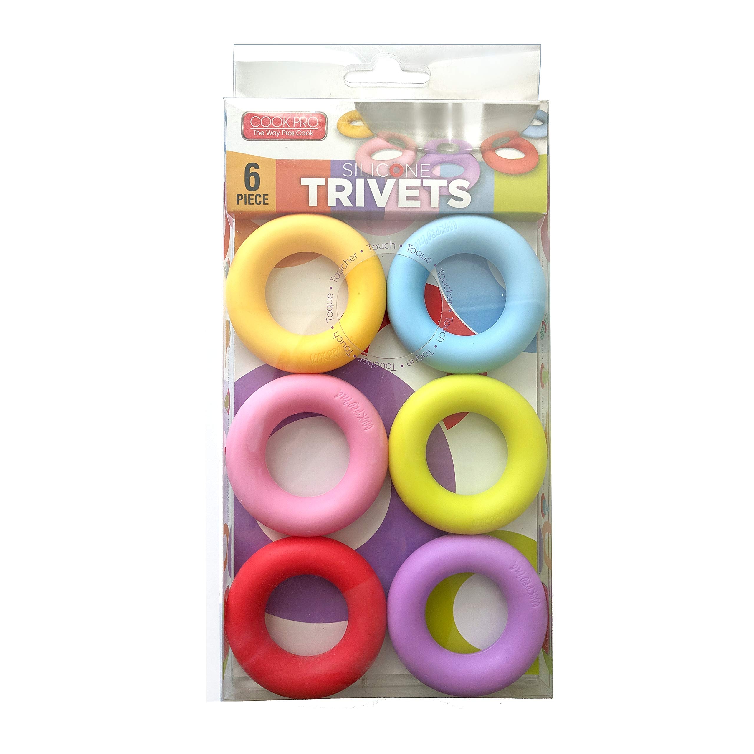Cook Pro 6-Piece Round Silicone Trivets, Red/Blue/Green/Yellow/Purple/Pink