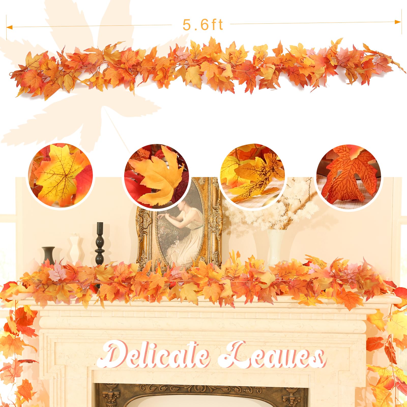 Joyhalo 6 Pack Fall Garland - Fall Leaves Garland,Fall Leaf Garland,Autumn Maple Leaf Garland Hanging Vine Outdoor Fall Decor Fo