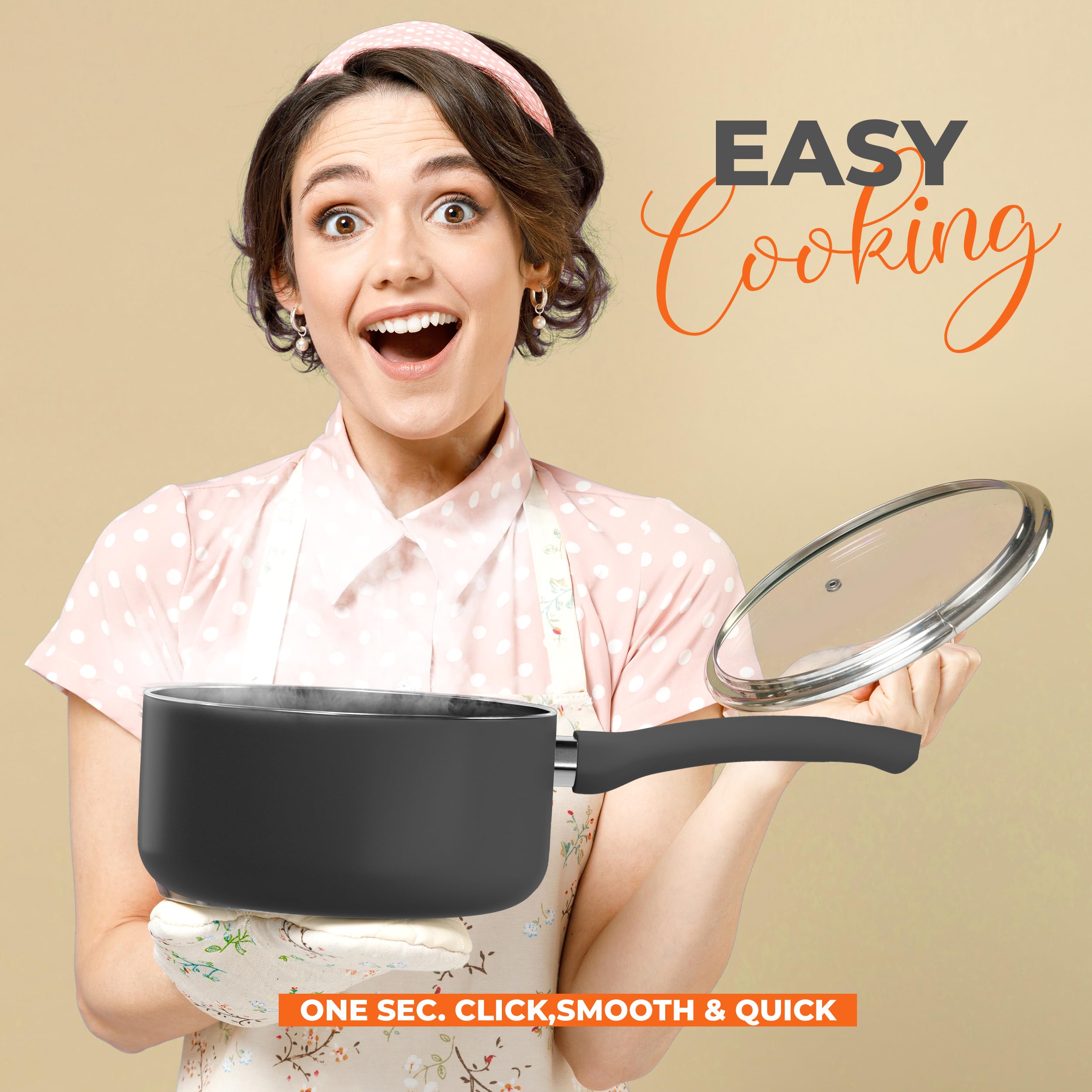 Utopia Kitchen 2 Quart Nonstick Saucepan With Glass Lid Bakelite Handle Induction Bottom Pot And Pan (Grey - Black)