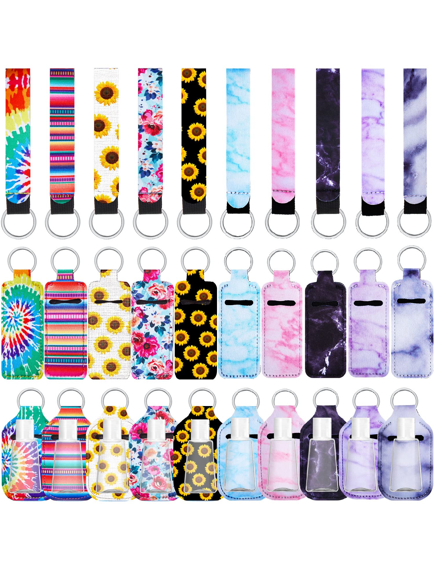 Geiserailie 40 Pcs Hand Sanitizer Keychain Holder Set Travel Bottle Holder Lipstick Case Wristlet Keychain(Floral)