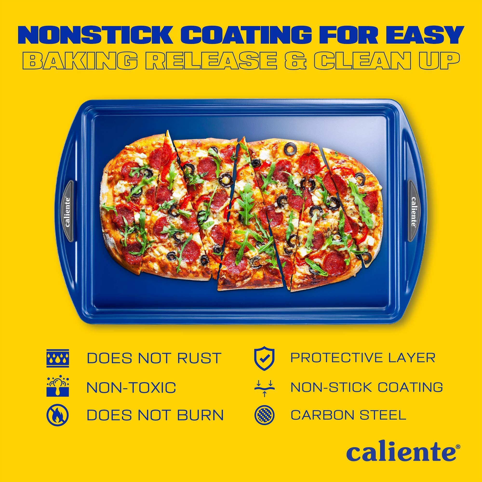 Caliente Nonstick Bakeware Set Of 2 Cookie Sheets | Premium Medium & Small Baking Sheets | Durable Carbon Steel Baking Sets | Ho
