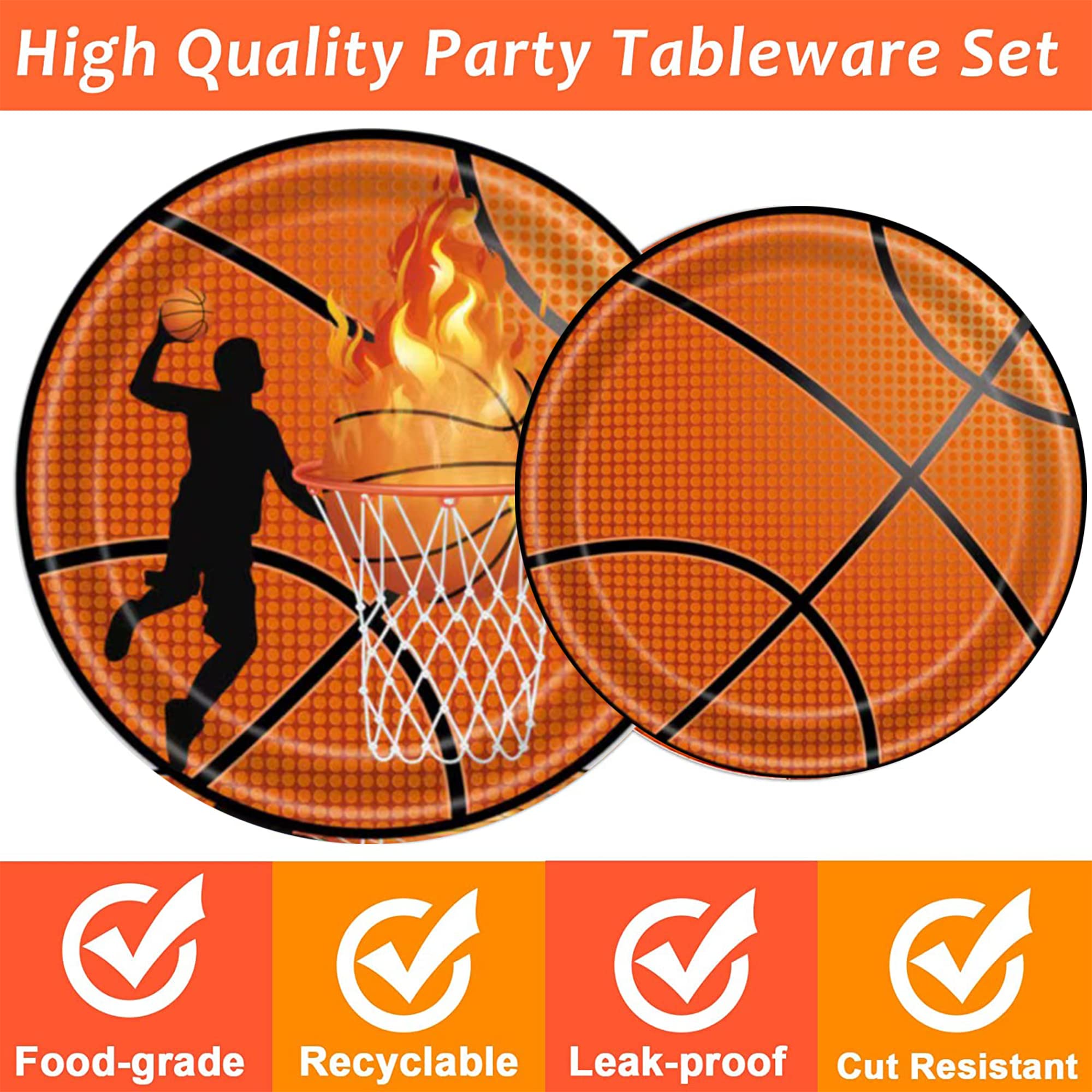 Lmjunzz 120 Pcs Basketball Party Supplies Bundle Paper Plates Napkins Forks Basketballs Party Birthday Decorations For Kids Serv
