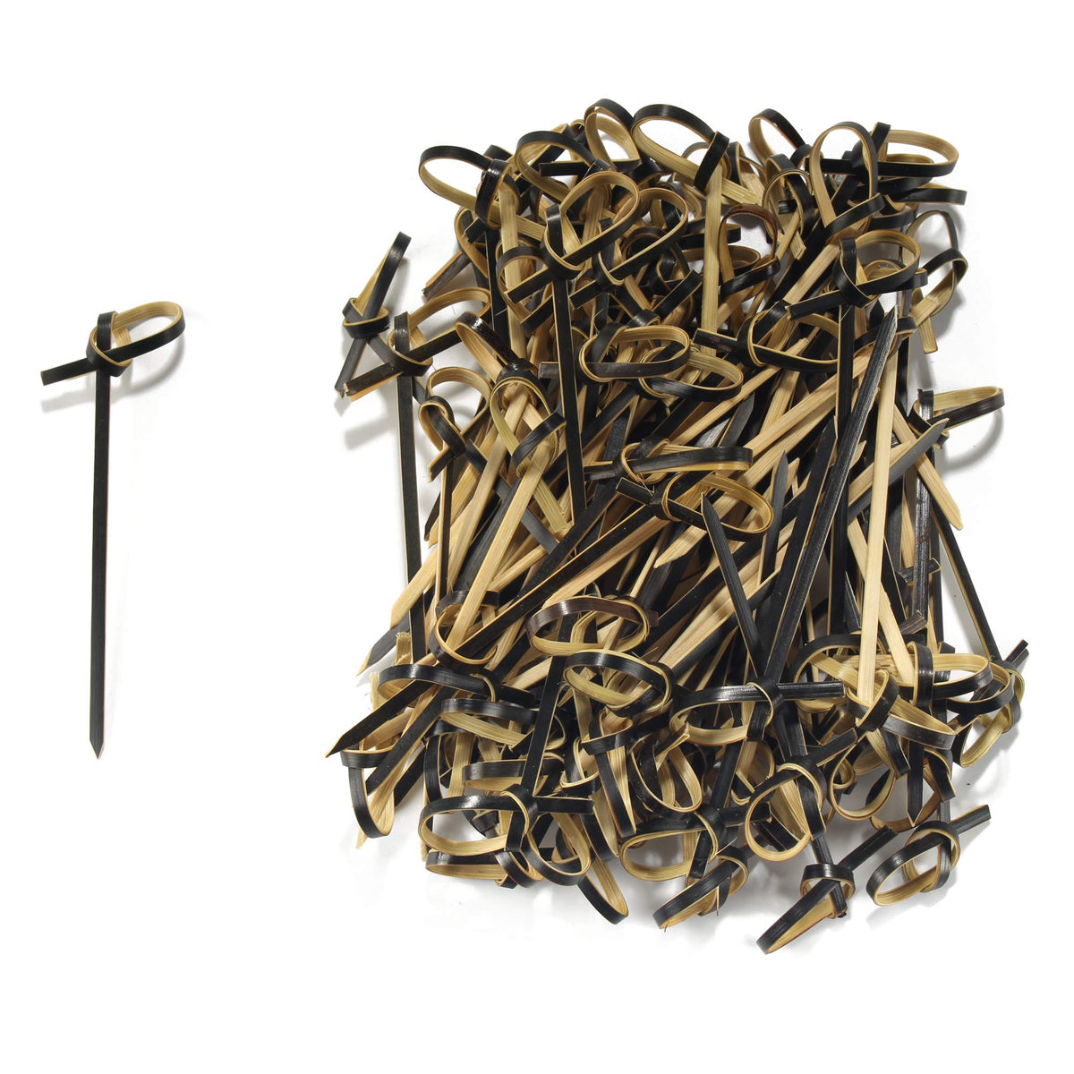 Bamboomn 3.5'' Bamboo Black Knotted Knot Skewers Picks For Cocktails And Hors' D'Oeuvres Party Supplies, 100 Pieces