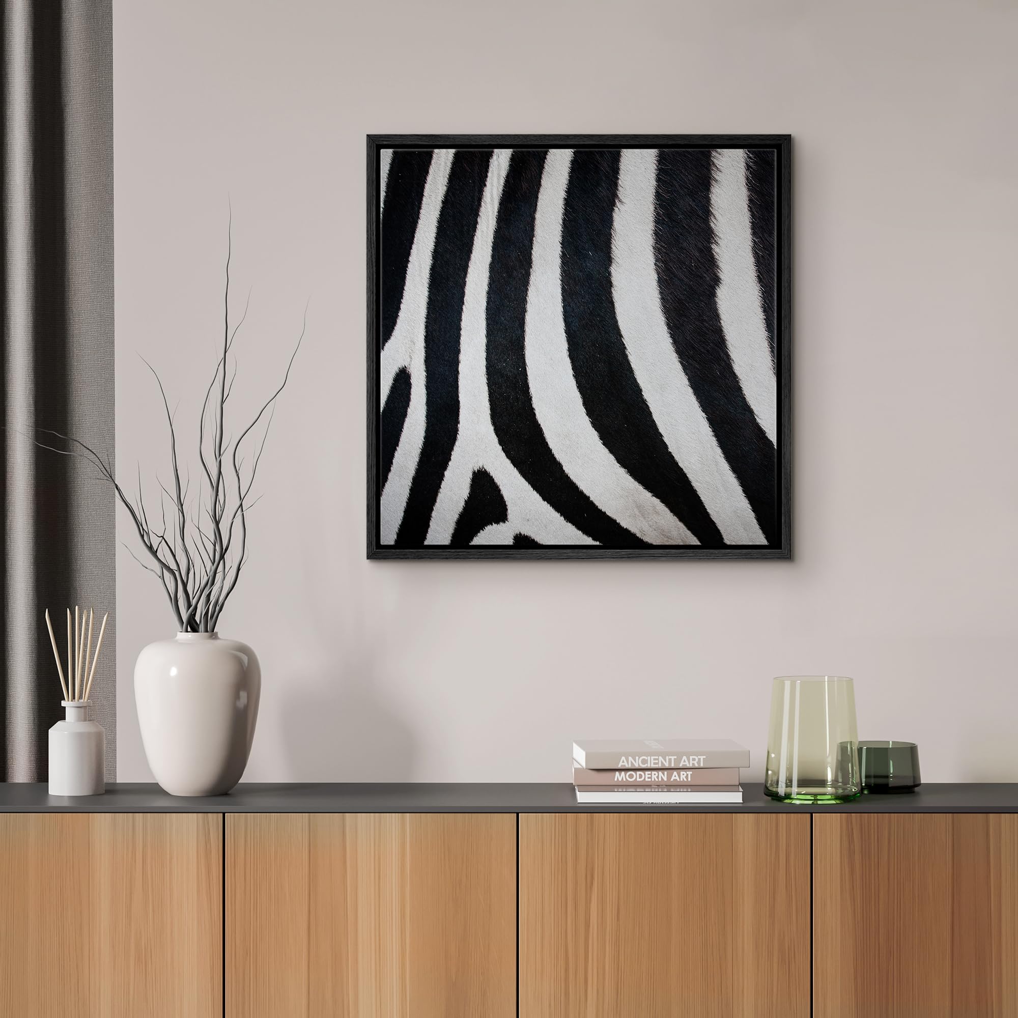 Wall26 Framed Framed Canvas Prints Wall Art Framed Framed Canvas Prints Wall Art - Zebra Fur/Skin Texture - 24''X24'' Black