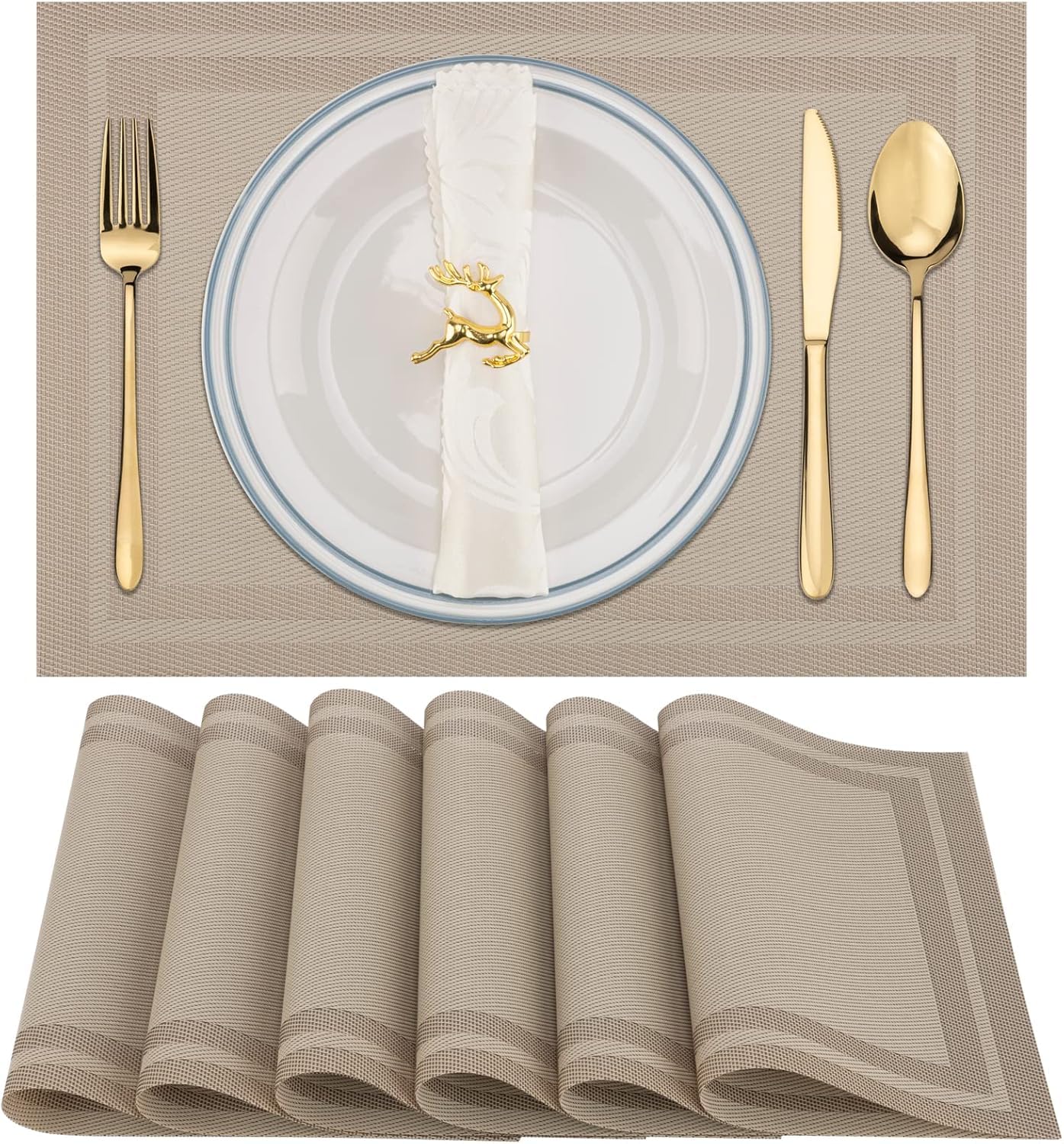 CYNFLEES Placemats Set Of 6 Dining Table Place Mats | Placemats Table Mat PVC Material | NonSlip Heat Resistant | Dining Tablem