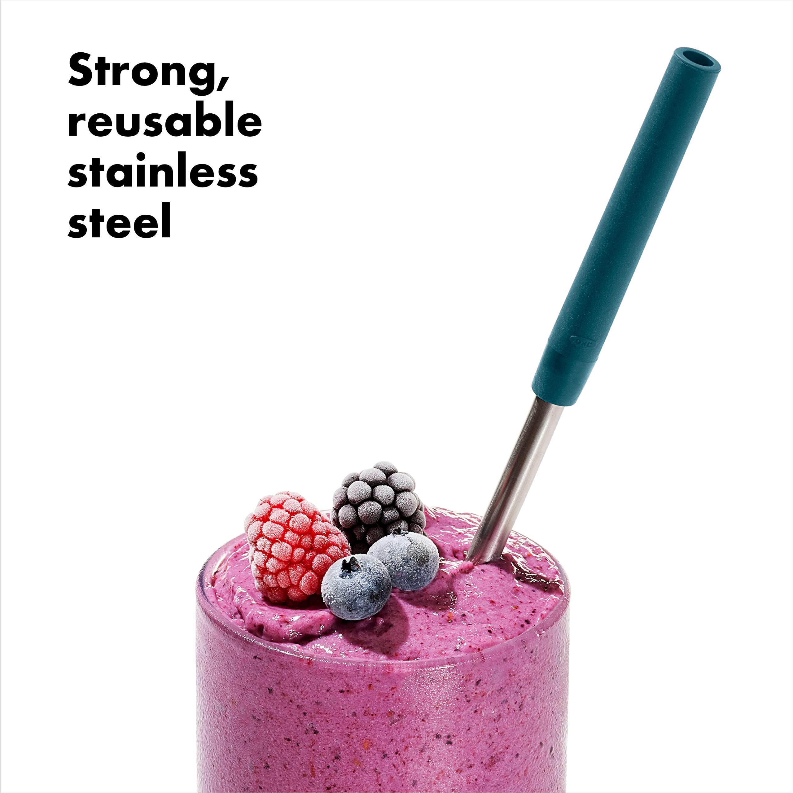 Oxo Good Grips Stainless Steel 4 Piece Reusable Straw Set With Case - Green